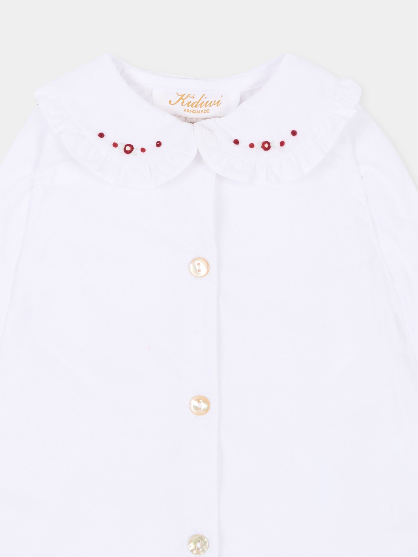 Camicia a manica lunga bianca per neonata con colletto ricamato,Kidiwi Handmade,10010 PTI/BUR