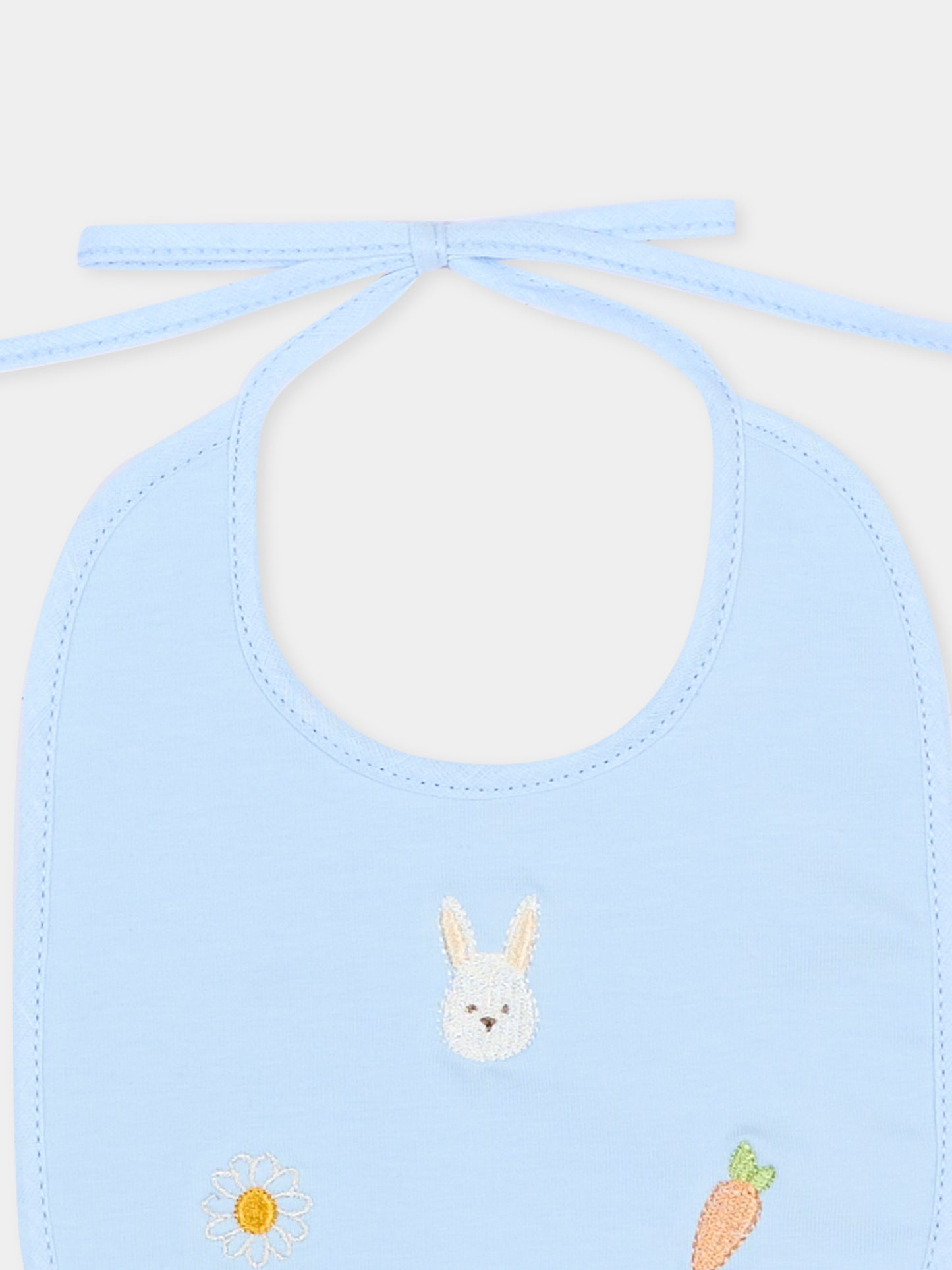 Bavaglino celeste per neonato con ricami,Le Boo Beebè,CBB023 T351 40