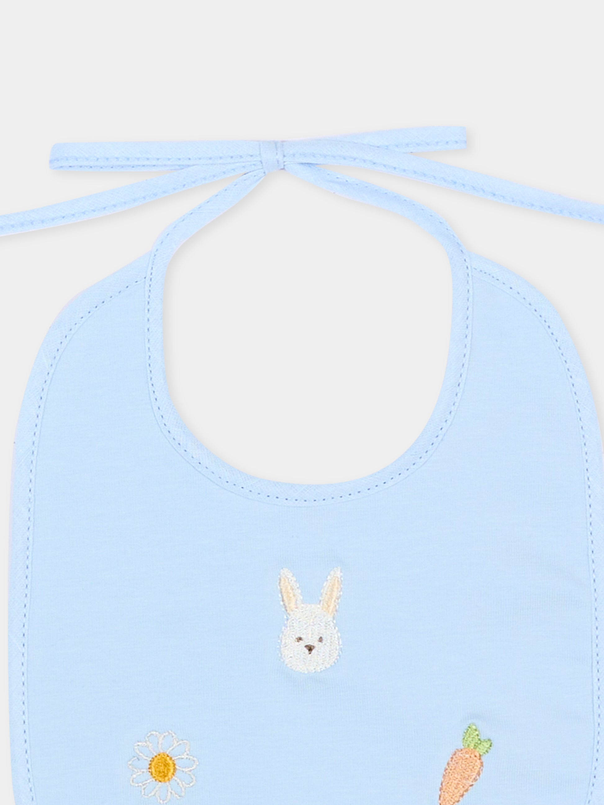 Bavaglino celeste per neonato con ricami,Le Boo Beebè,CBB023 T351 40