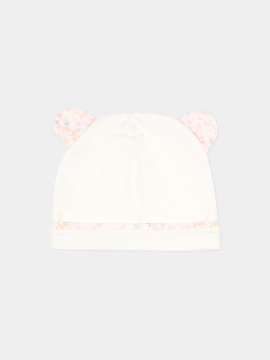 Cappellino avorio per neonata con orecchie in liberty,Le Boo Beebè,CCB021 T351 30