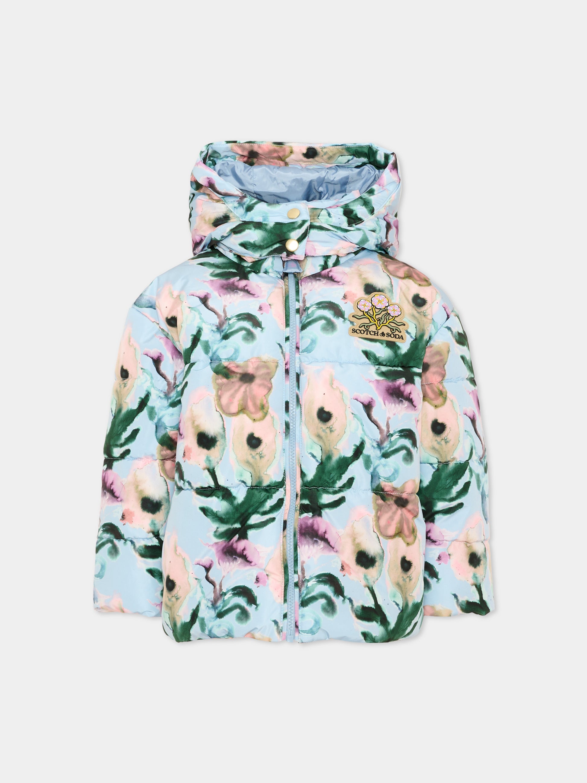 Piumino azzurro per bambina floreale,Scotch&soda,183408 420