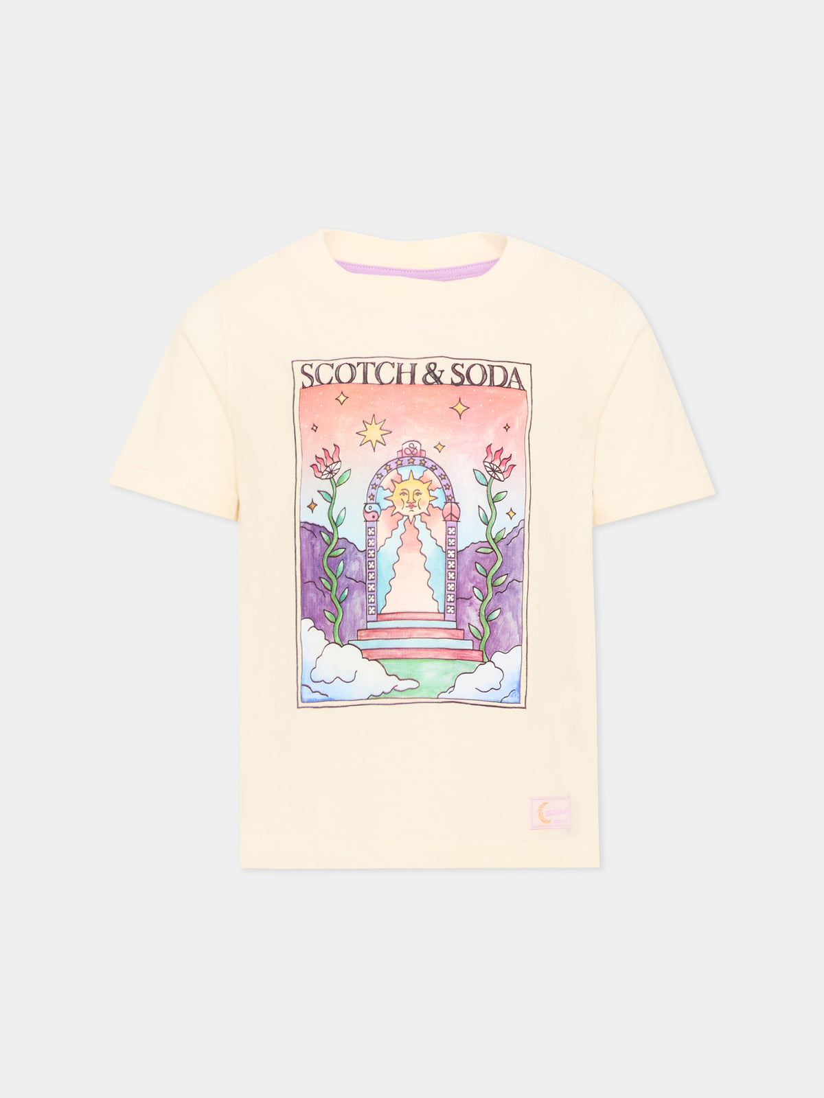 T-shirt a manica corta gialla per bambina con stampa,Scotch&soda,183472 270