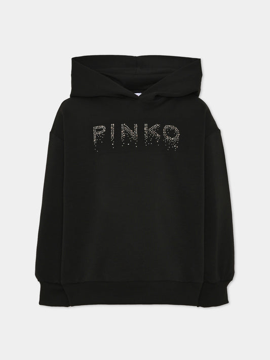 Felpa con cappuccio nera per bambina con logo,Pinko,KFFE041 C FE015 0926