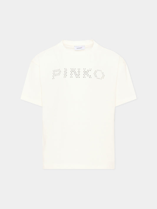 T-shirt avorio per bambina con logo,Pinko,KFTS065 C JE017 0913