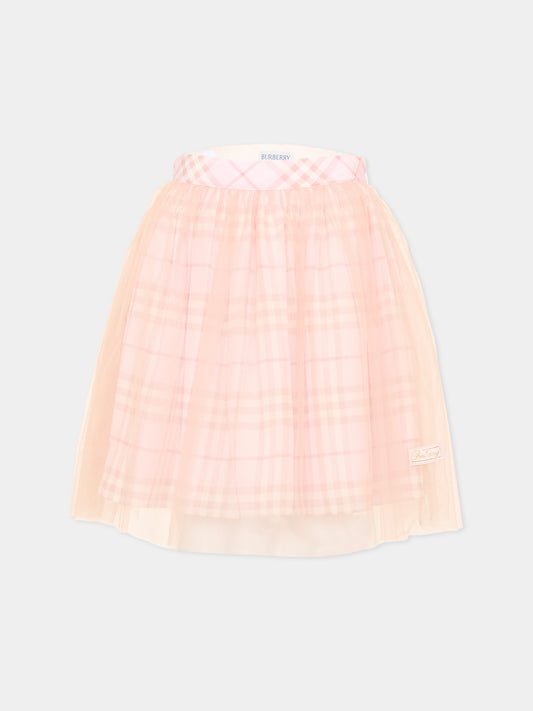 Jupe rose pour fille avec motif à carreaux