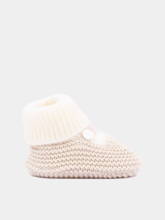 Babbucce bìbeige  per neonati in tricot,Little Bear,4129 LATTE/BURRO