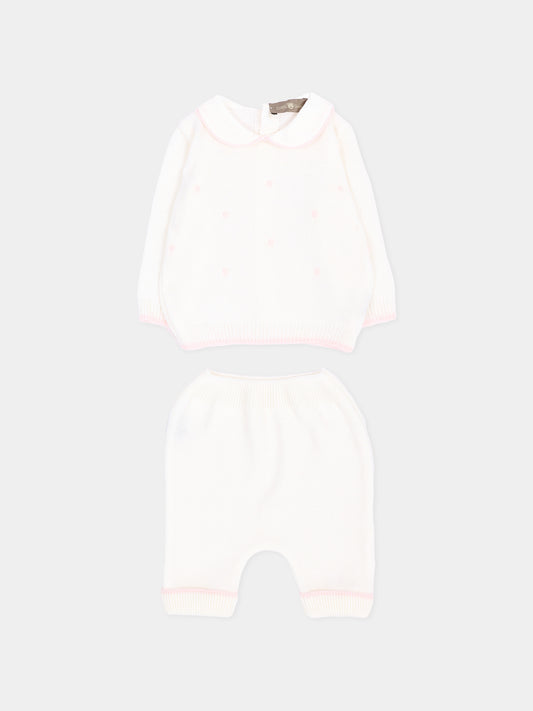 Completo nascita avorio con pois rosa per neonata,Little Bear,4109 LATTE/ROSA