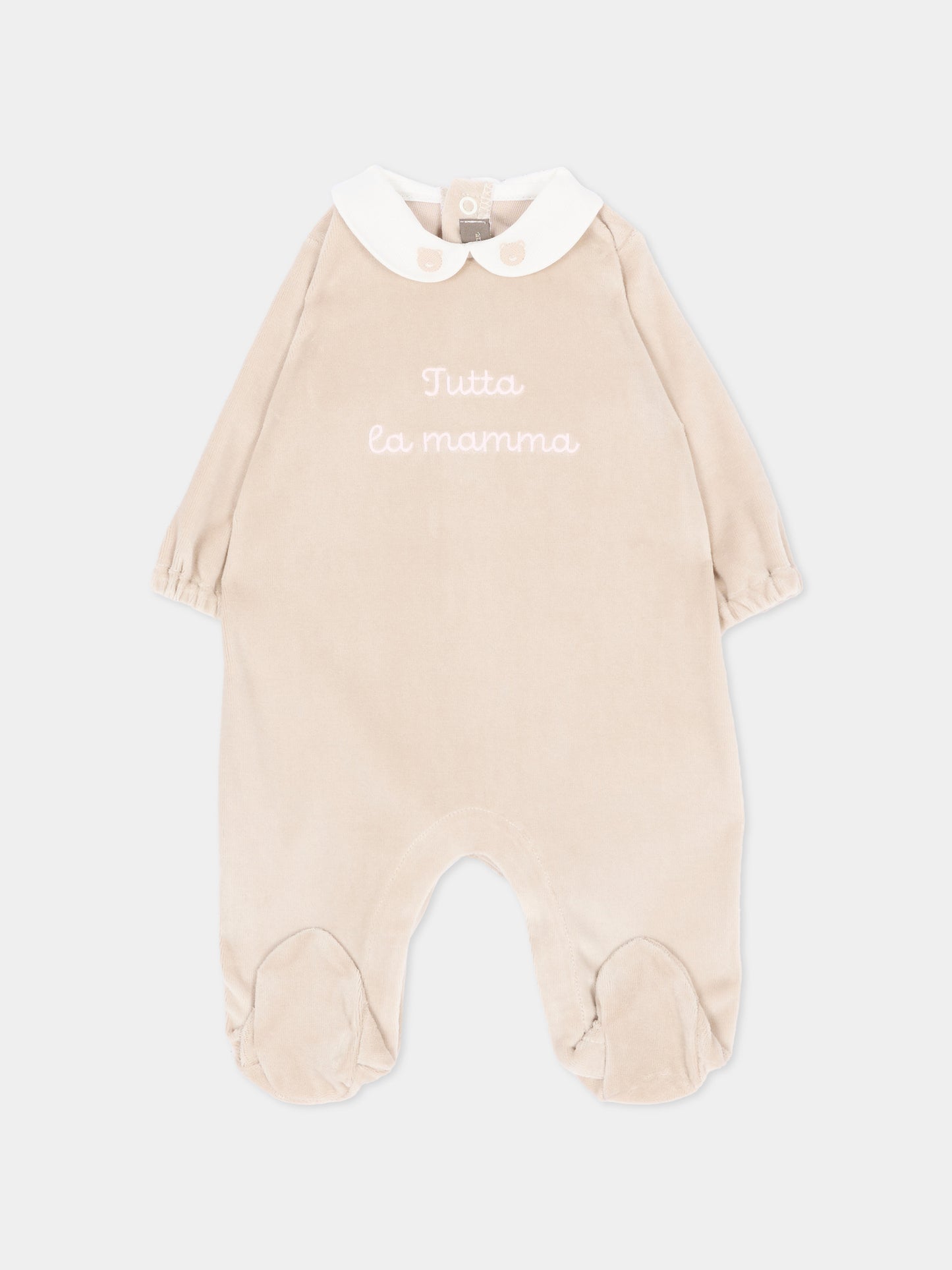 Tutina marrone per neonata con ricamo,Little Bear,4050 TORTORA/ROSA