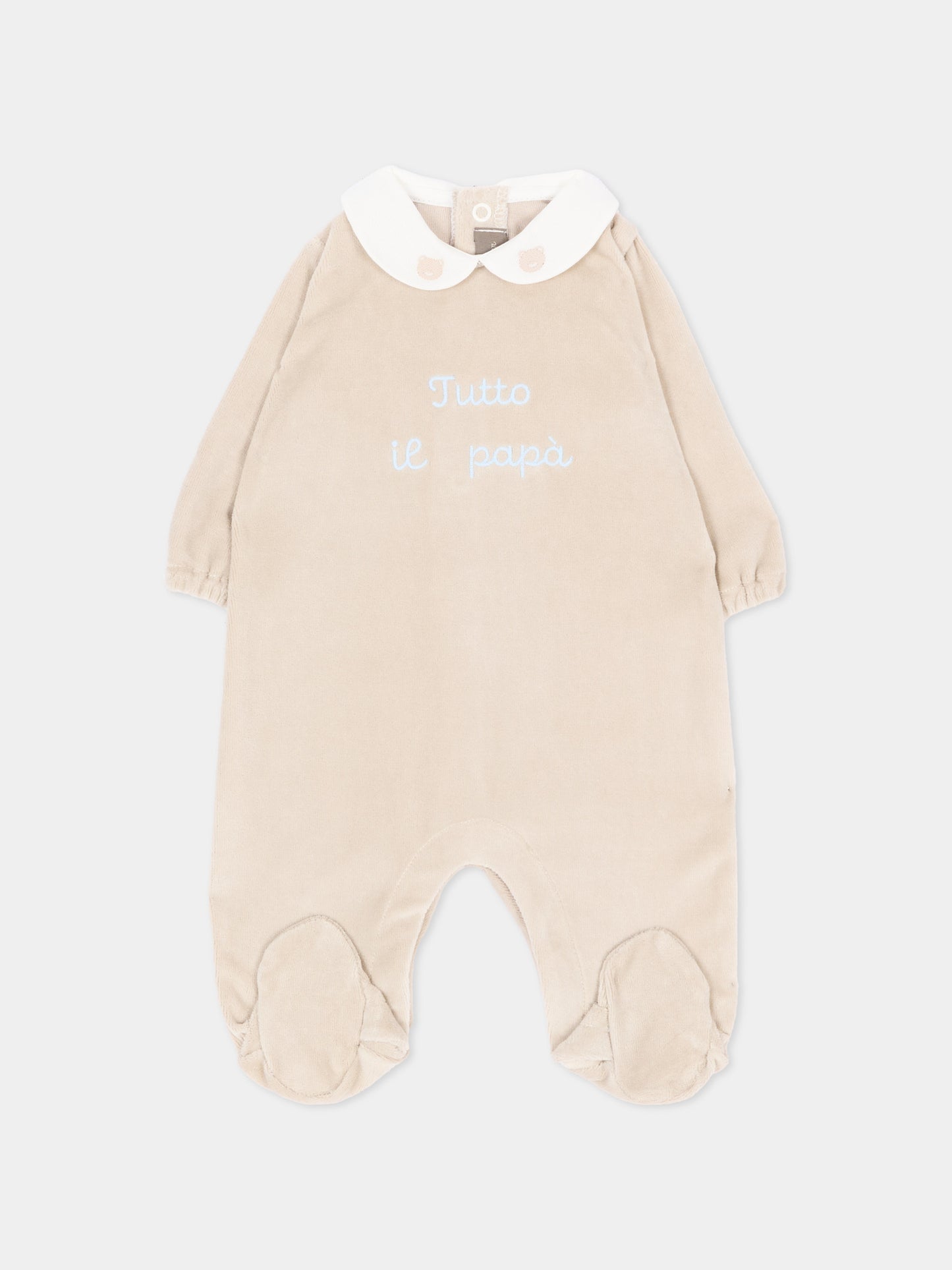 Tutina marrone per neonato con ricamo,Little Bear,4051 TORTORA/CIELO