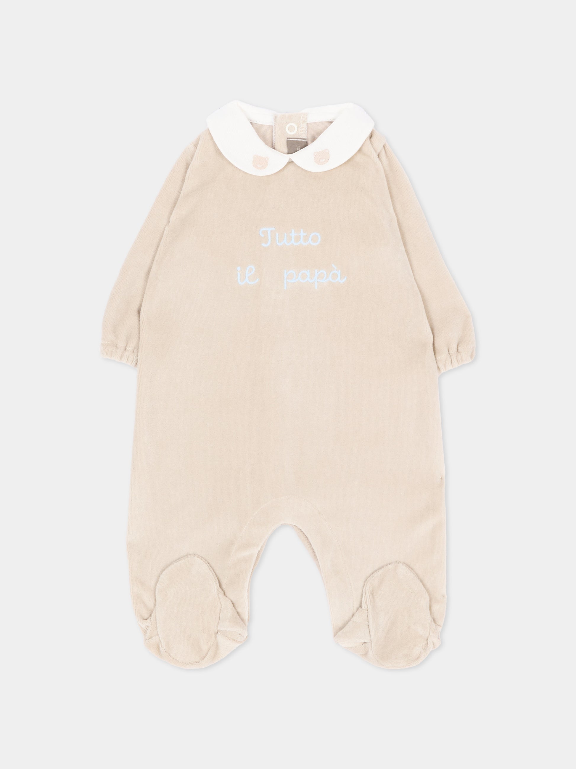 Tutina marrone per neonato con ricamo,Little Bear,4051 TORTORA/CIELO