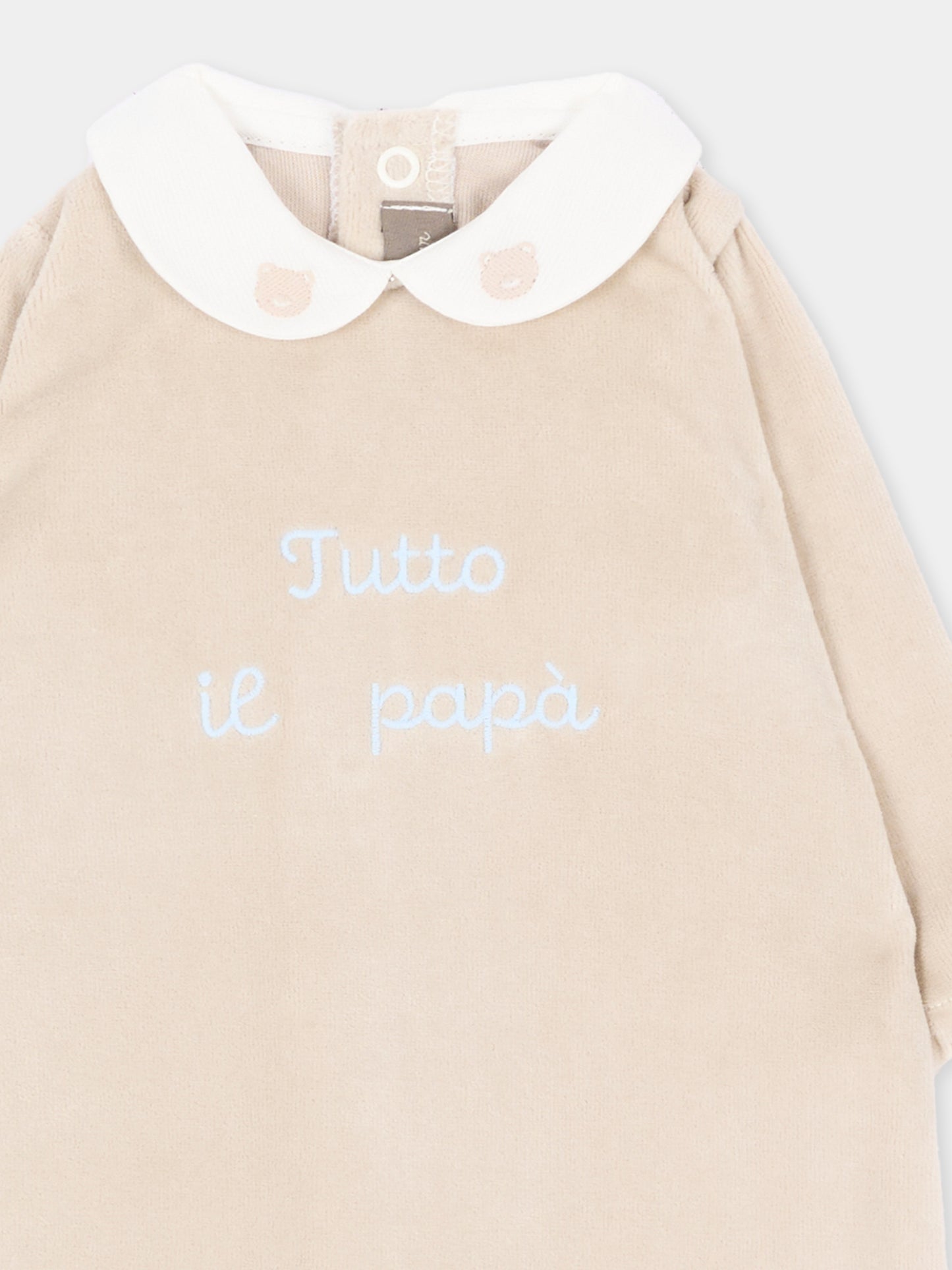 Tutina marrone per neonato con ricamo,Little Bear,4051 TORTORA/CIELO