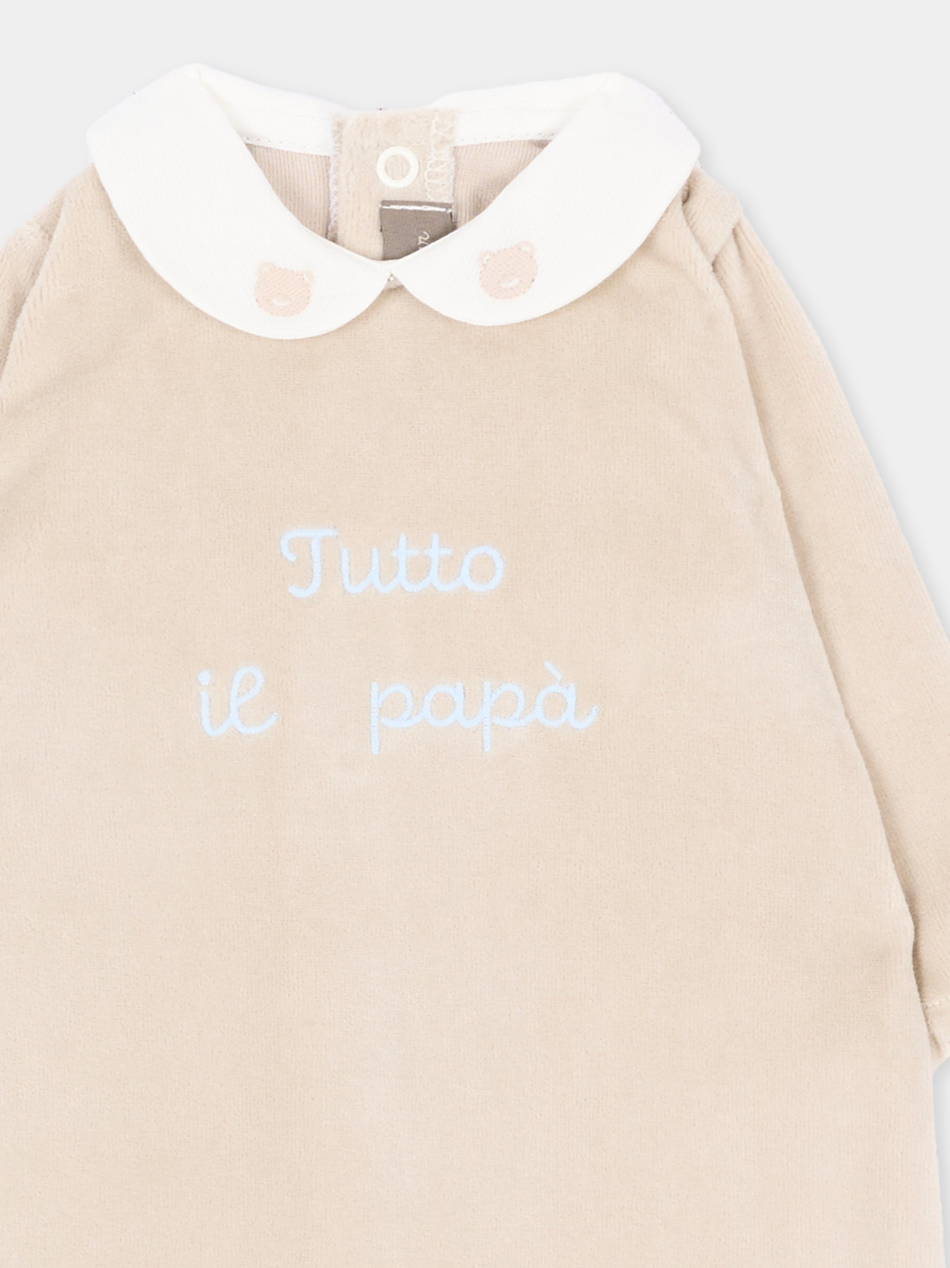 Tutina marrone per neonato con ricamo,Little Bear,4051 TORTORA/CIELO