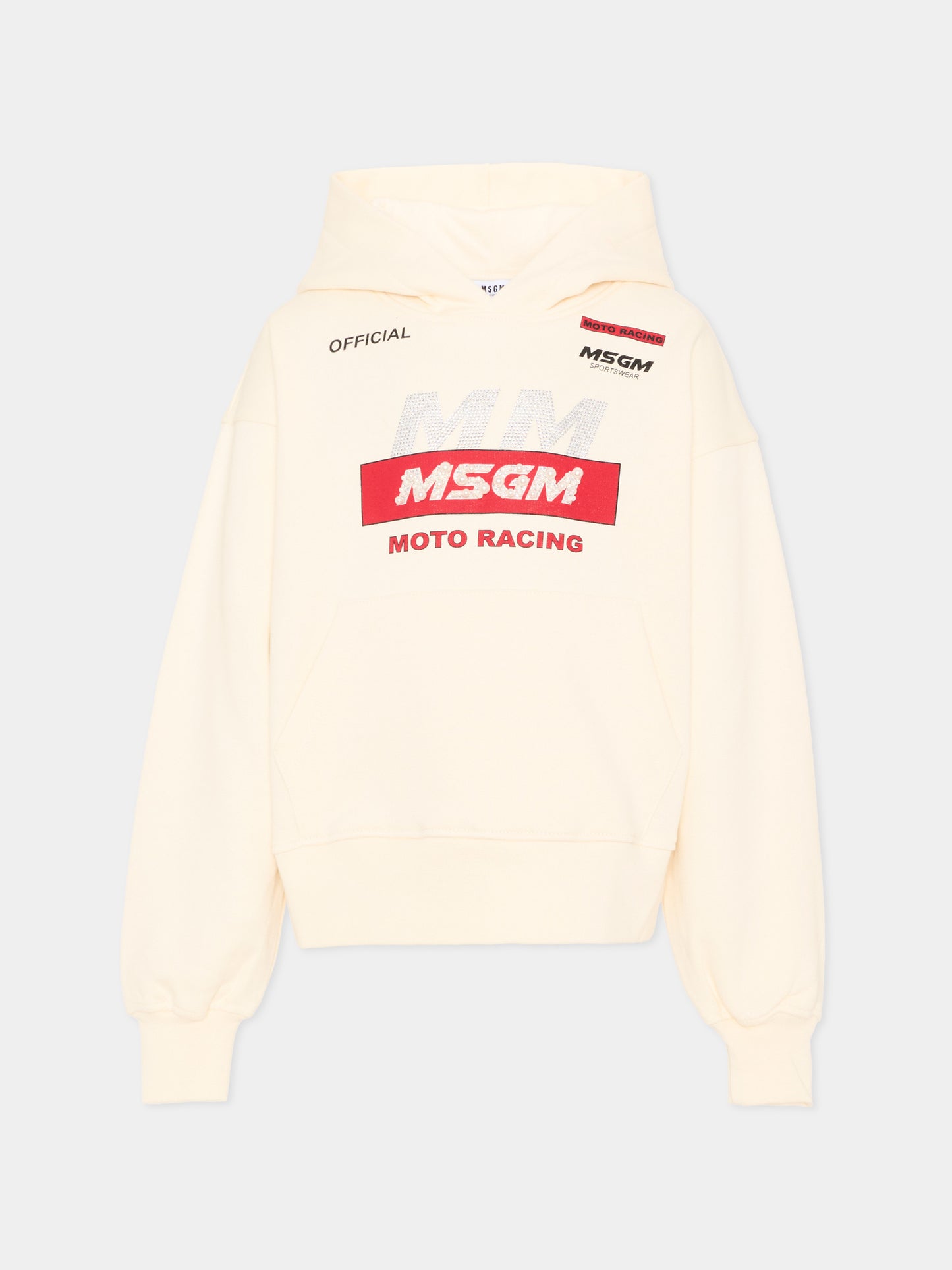 Felpa avorio per bambina con logo strass,Msgm Kids,F5MSJGHS193 013