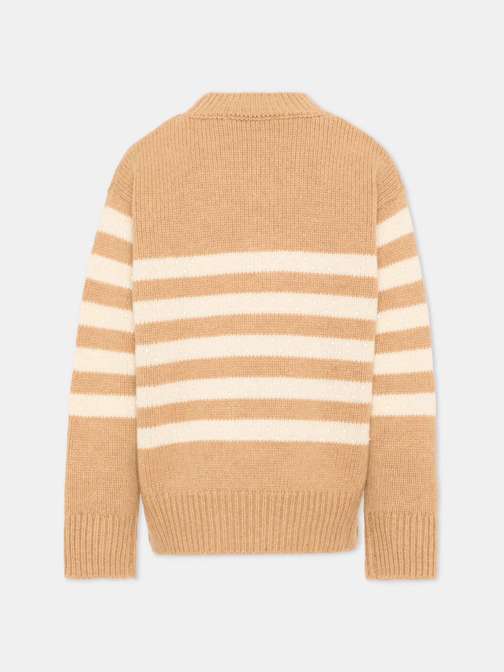 Maglione beige per bambina a righe,Msgm Kids,F5MSJGJP082 MS049