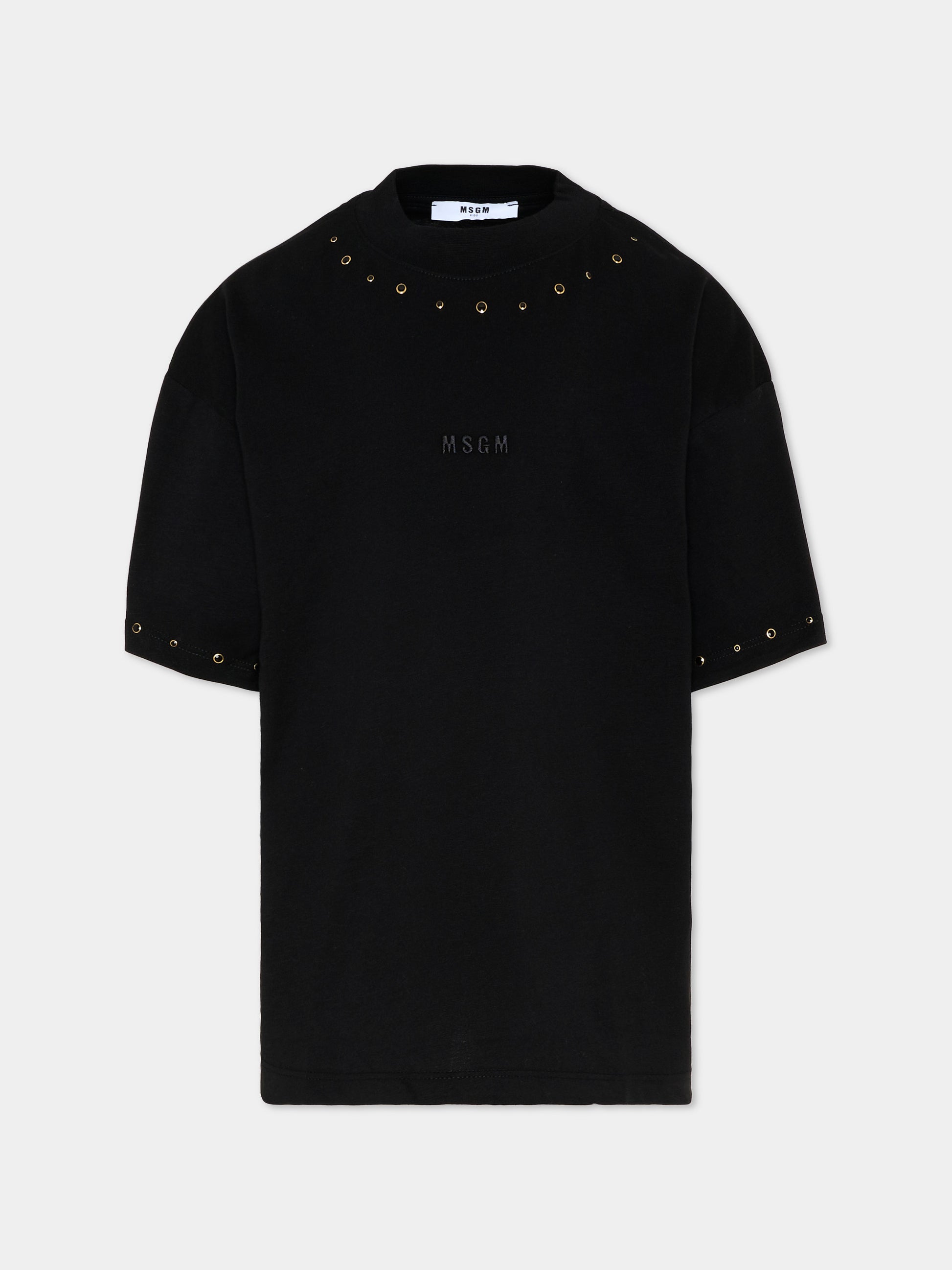 T-Shirt nera per bambina con borchie,Msgm Kids,F5MSJGTH149 110
