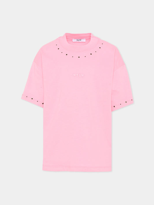 T-Shirt rosa per bambina con borchie,Msgm Kids,F5MSJGTH149 MS038