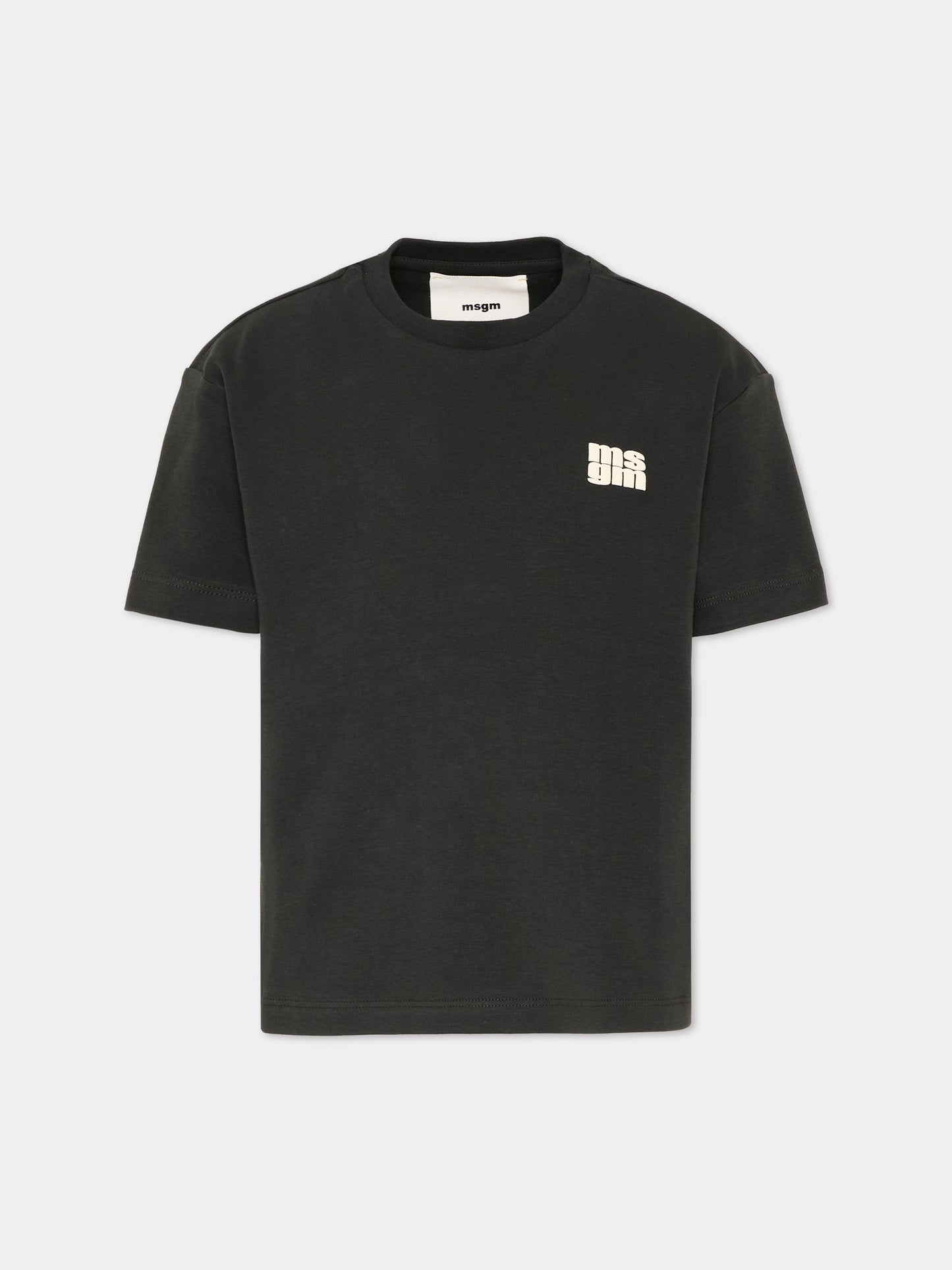 T-Shirt nera per bambini con logo,Msgm Kids,F5MSJUTH055 MS040