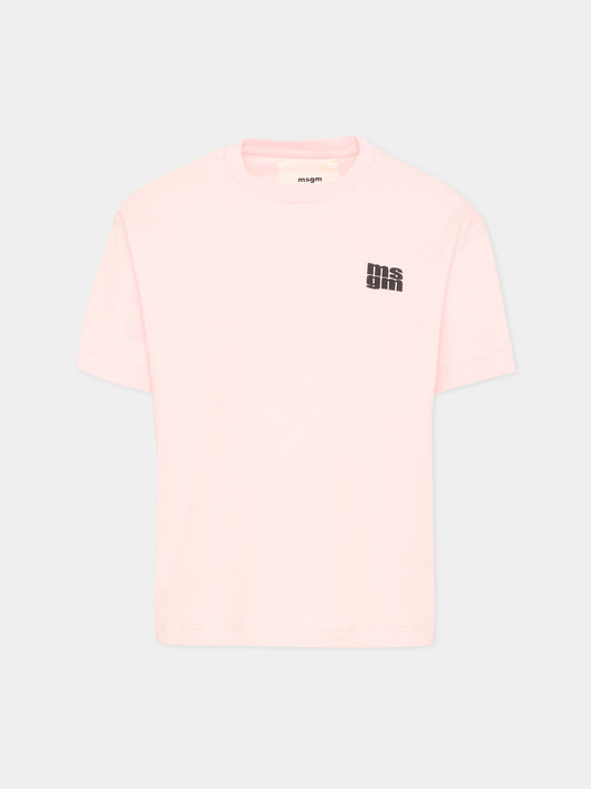 T-shirt rosa per bambina con logo,Msgm Kids,F5MSJUTH055 MS044