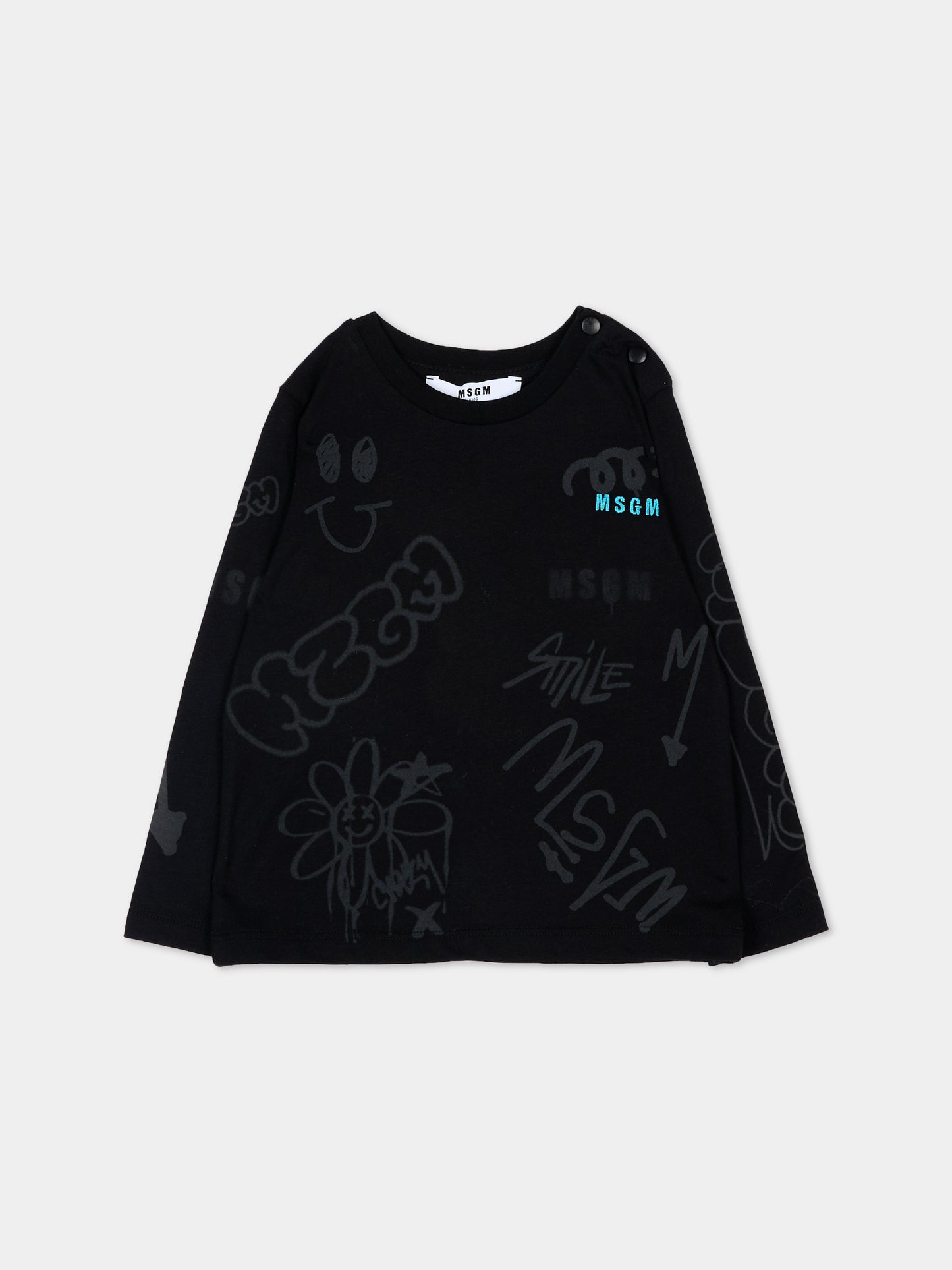 T-Shirt nera per neonati con logo,Msgm Kids,F5MSNBTH298 110
