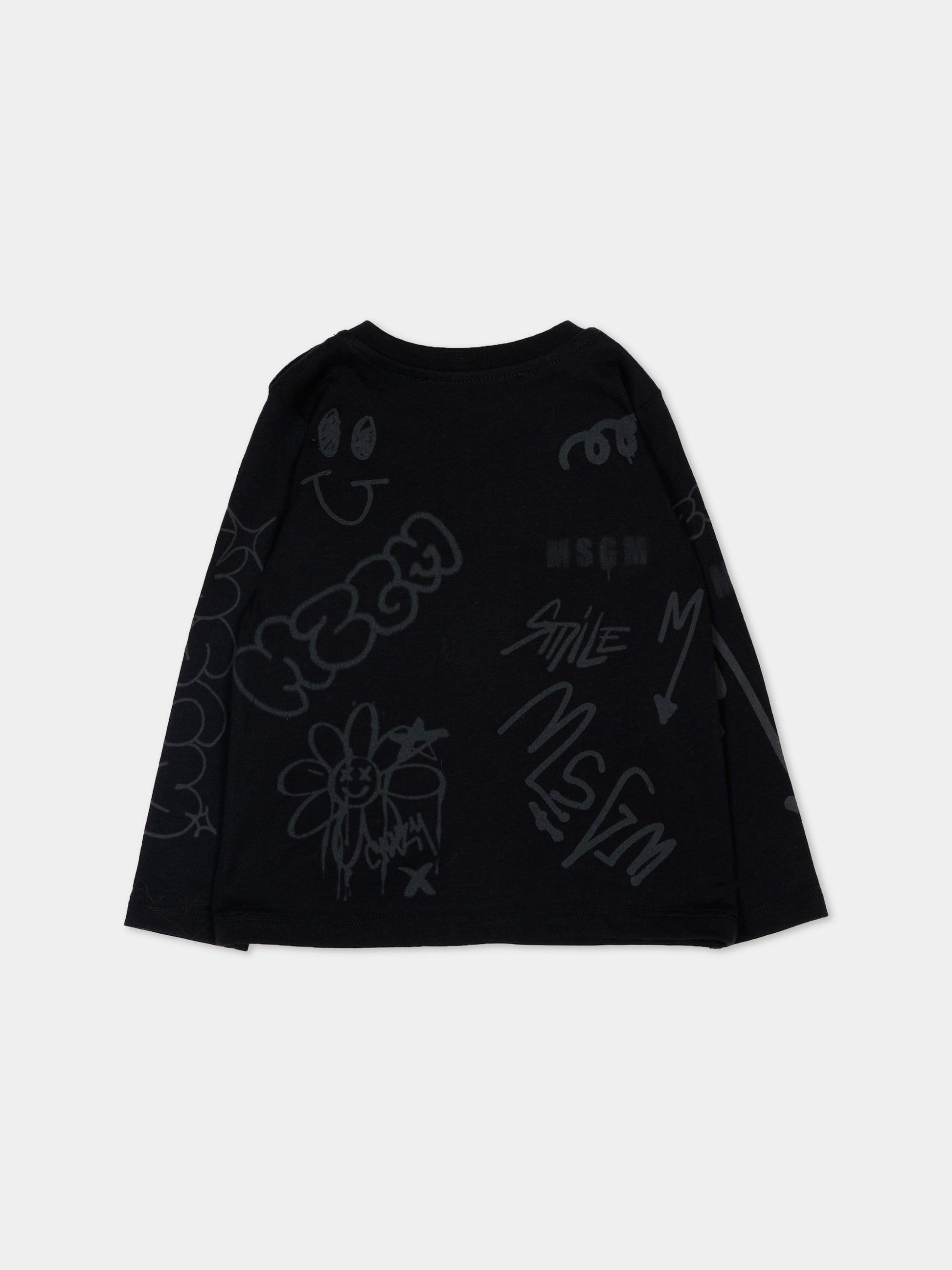 T-Shirt nera per neonati con logo,Msgm Kids,F5MSNBTH298 110