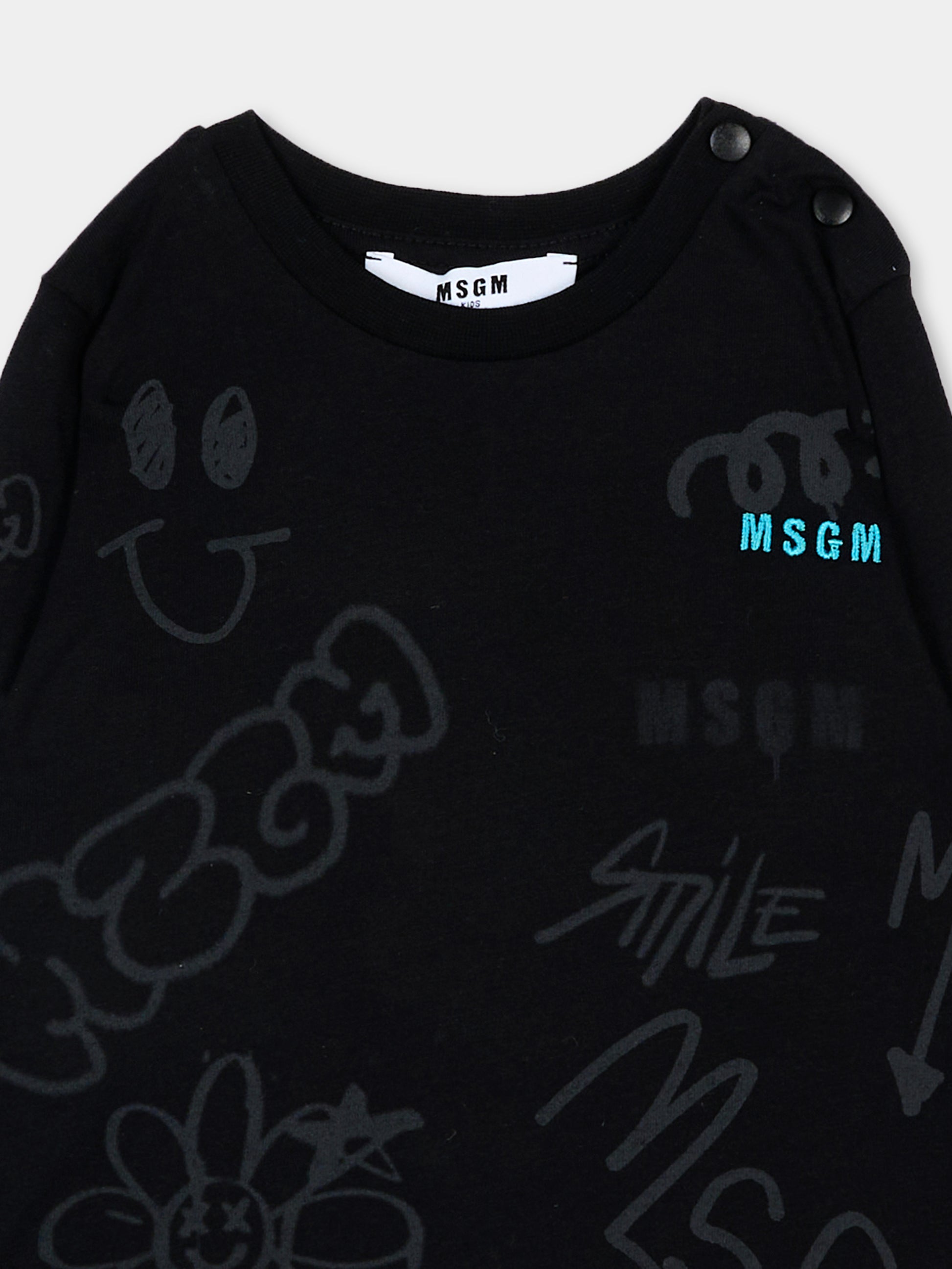T-Shirt nera per neonati con logo,Msgm Kids,F5MSNBTH298 110