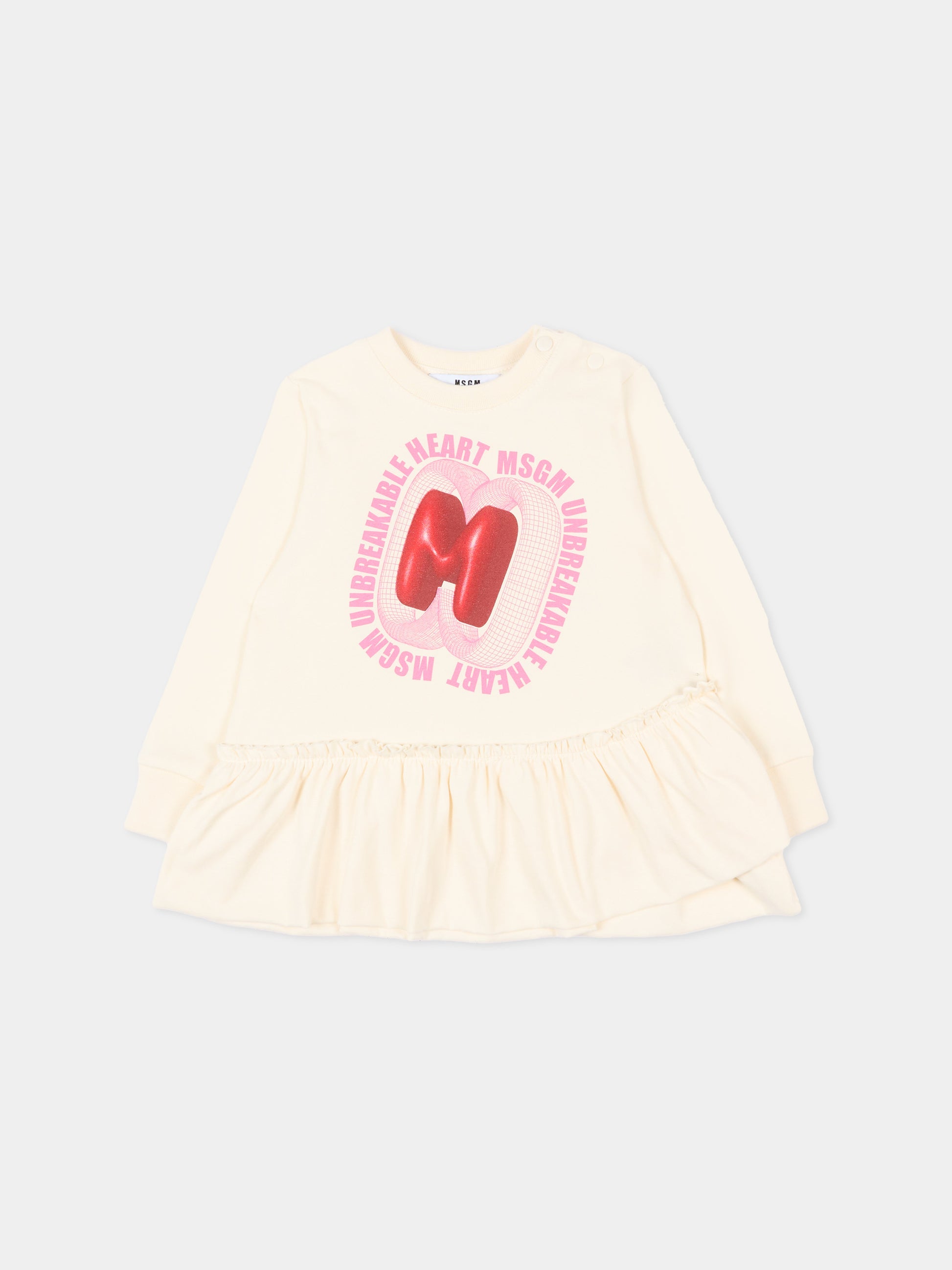 Vestito avorio per neonata con logo,Msgm Kids,F5MSNGDR288 013