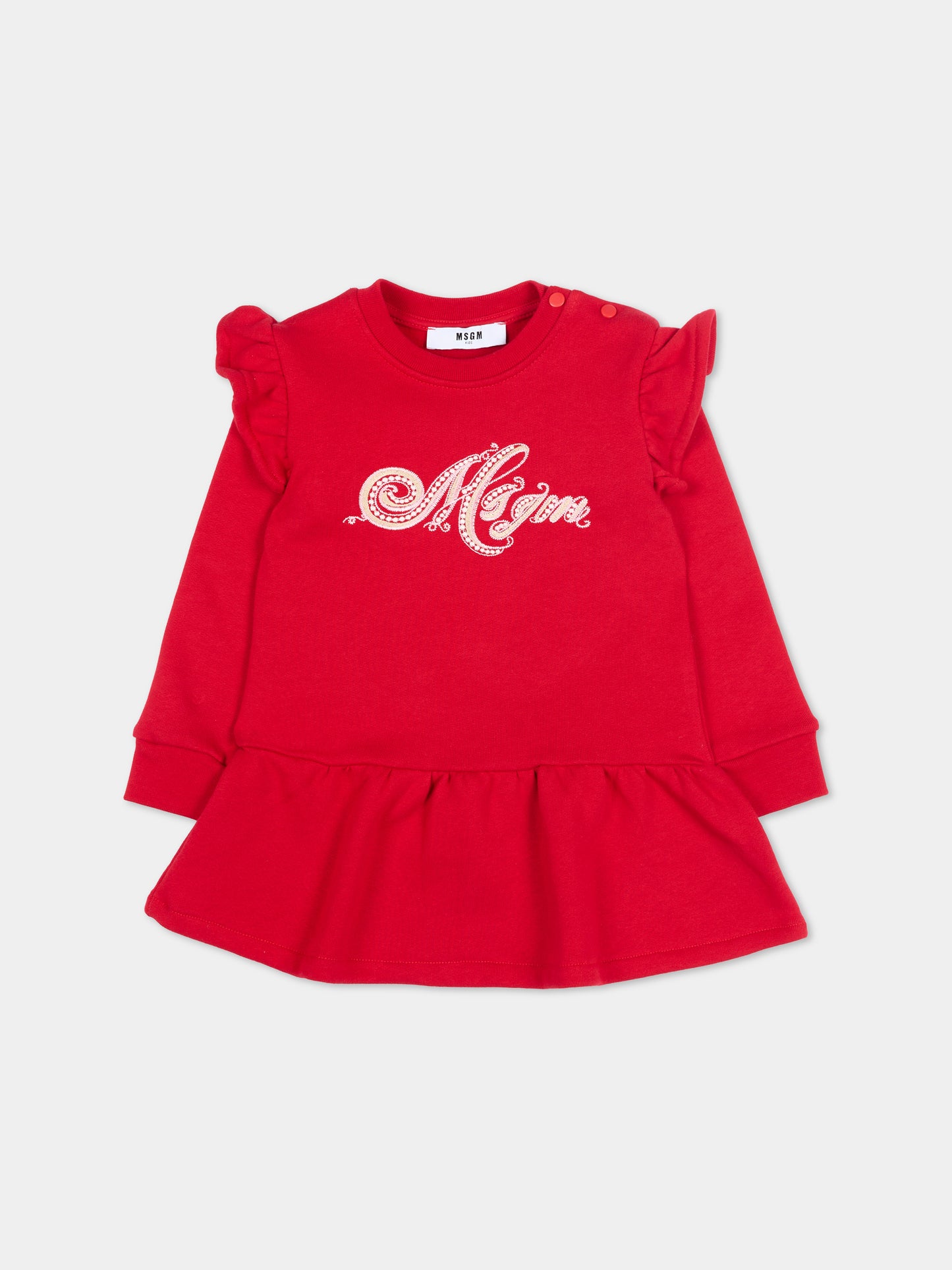 Vestito rosso per neonata con logo,Msgm Kids,F5MSNGDR290 MS031