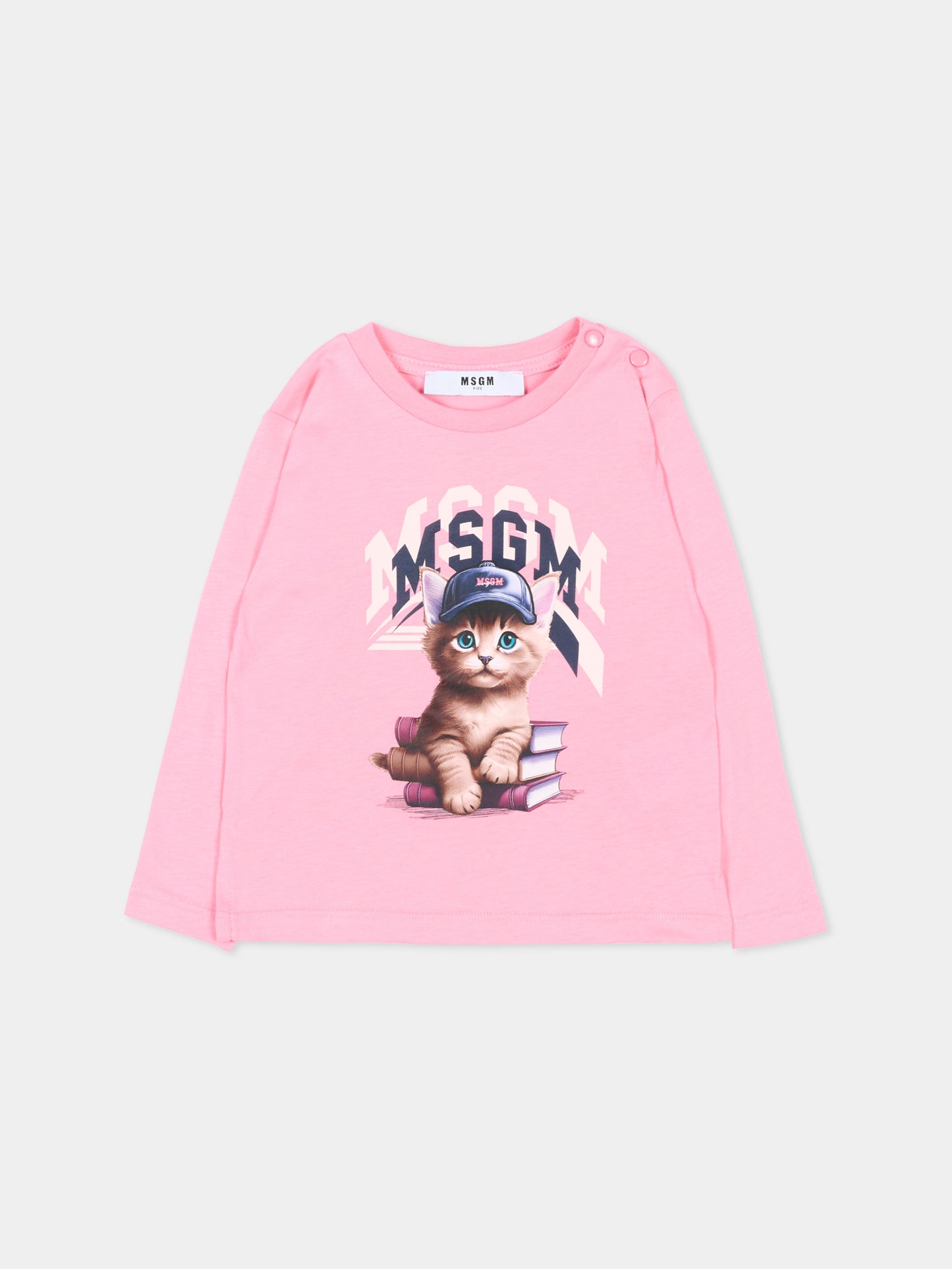 T-Shirt rosa con gattino per neonata,Msgm Kids,F5MSNGTH285 MS038
