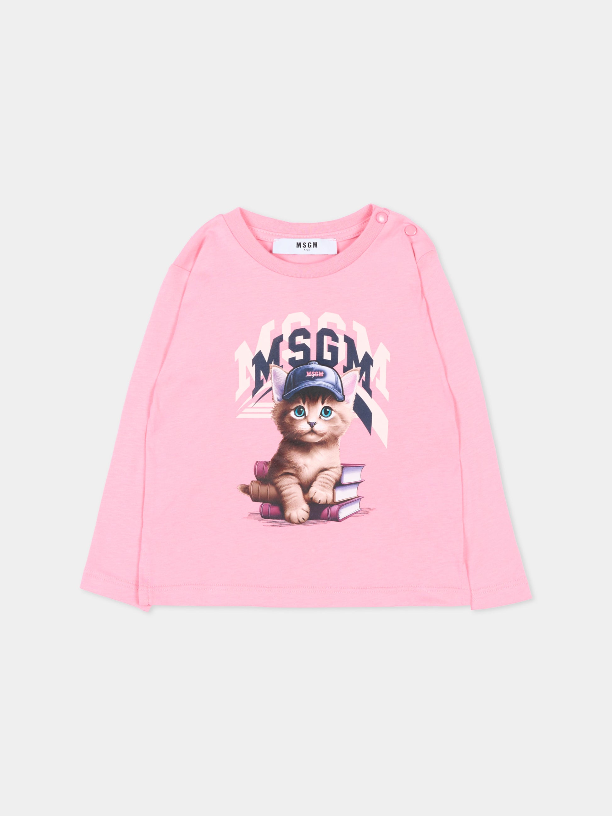 T-Shirt rosa con gattino per neonata,Msgm Kids,F5MSNGTH285 MS038