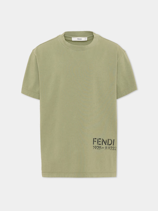 T-shirt a manica corta verde per bambini con logo,Fendi Kids,JUI222 B1LF F0QQ4