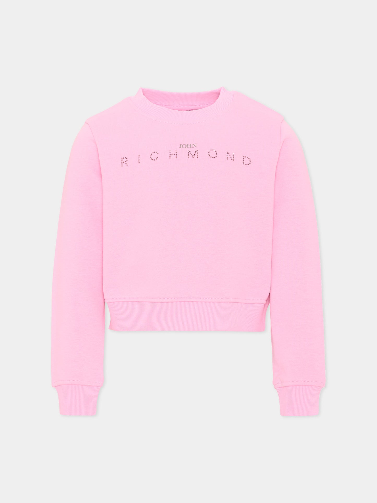 Felpa rosa per bambina con logo,Richmond,RGA26085FE PINK_BEG. PINK BEGONIA