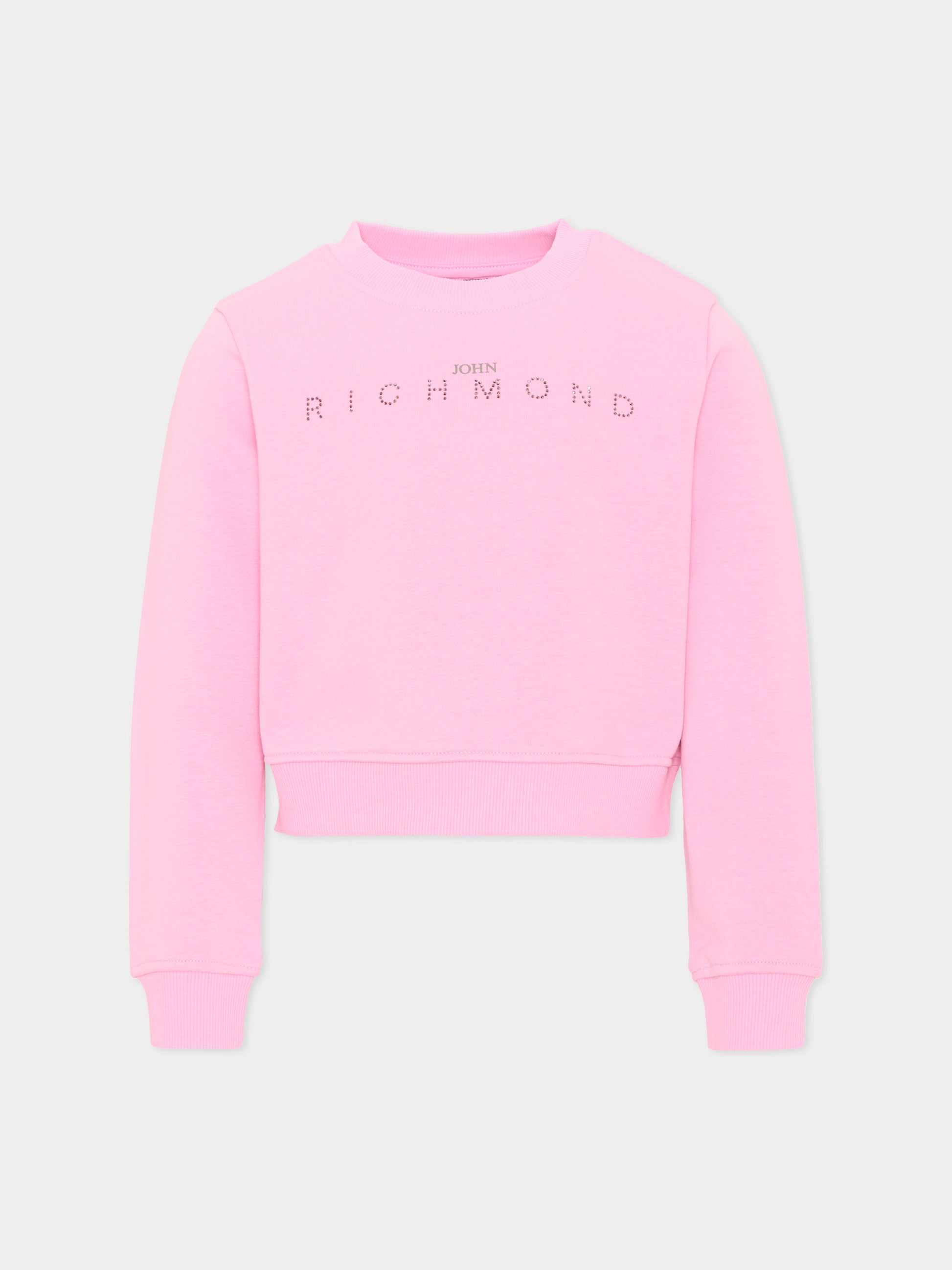 Felpa rosa per bambina con logo,Richmond,RGA26085FE PINK_BEG. PINK BEGONIA