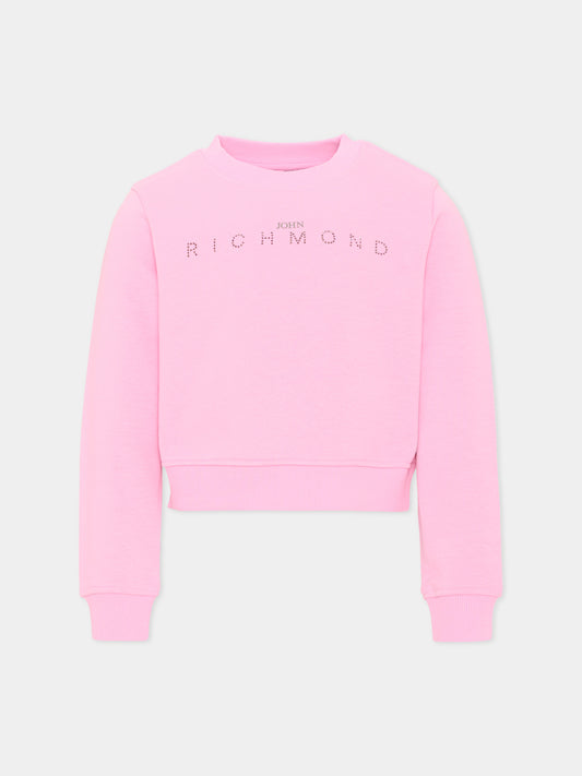 Felpa rosa per bambina con logo,Richmond,RGA26085FE PINK_BEG. PINK BEGONIA