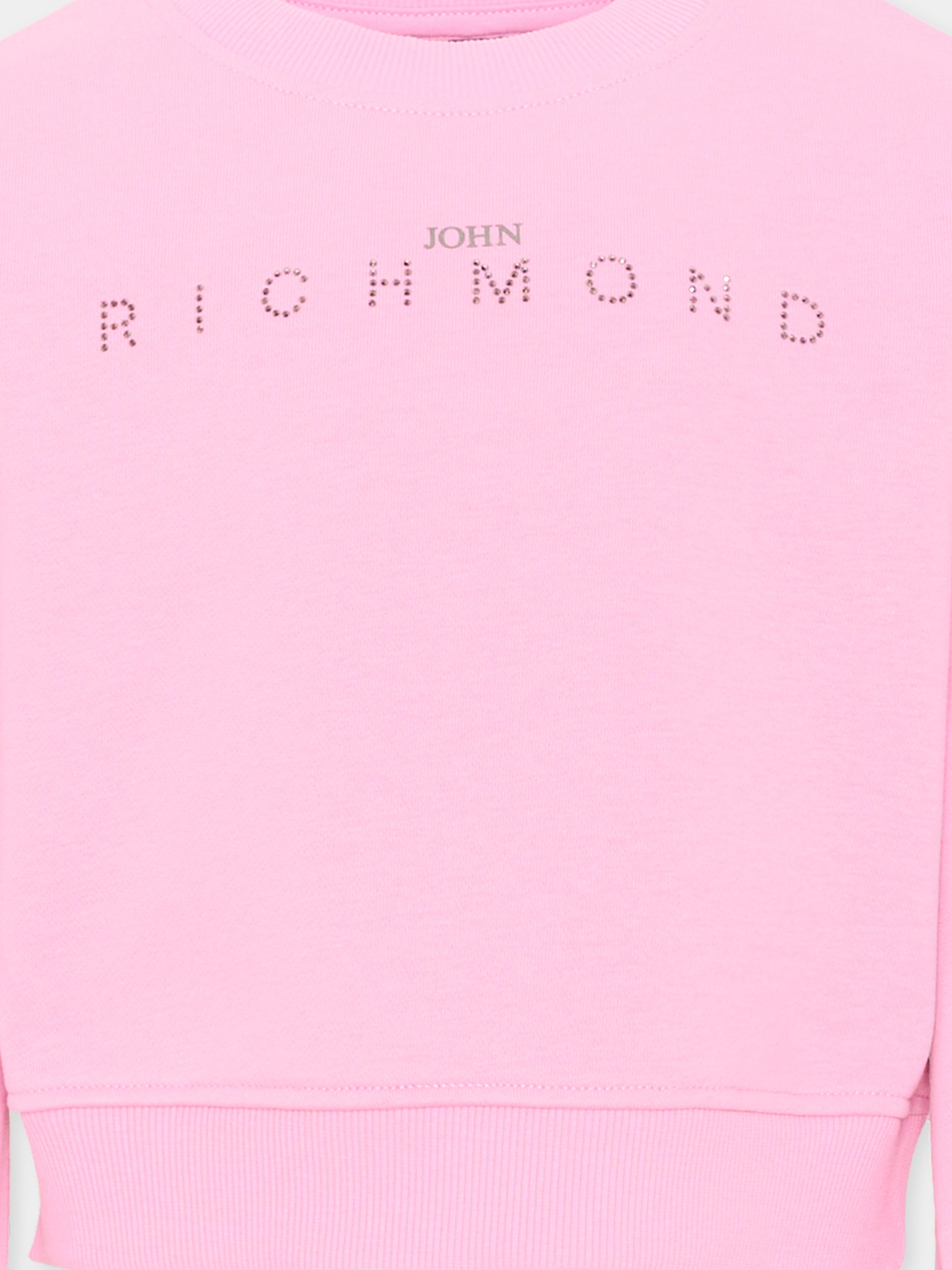 Felpa rosa per bambina con logo,Richmond,RGA26085FE PINK_BEG. PINK BEGONIA