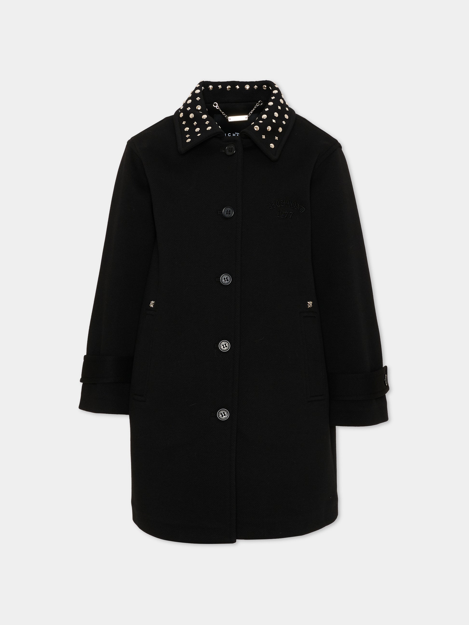 Cappotto nero per bambina con borchie,Richmond,RGA26063CP BLACK BLACK