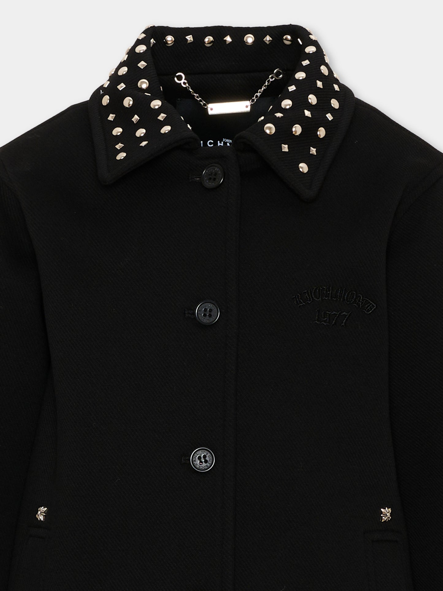 Cappotto nero per bambina con borchie,Richmond,RGA26063CP BLACK BLACK