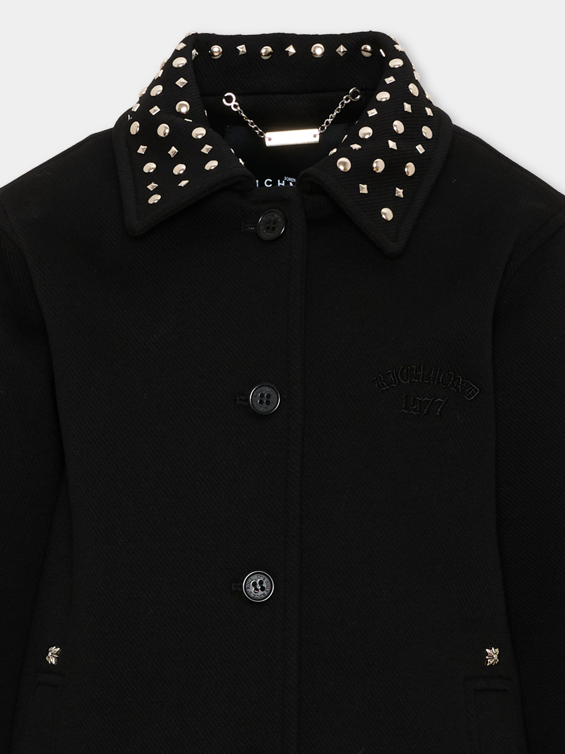 Cappotto nero per bambina con borchie,Richmond,RGA26063CP BLACK BLACK