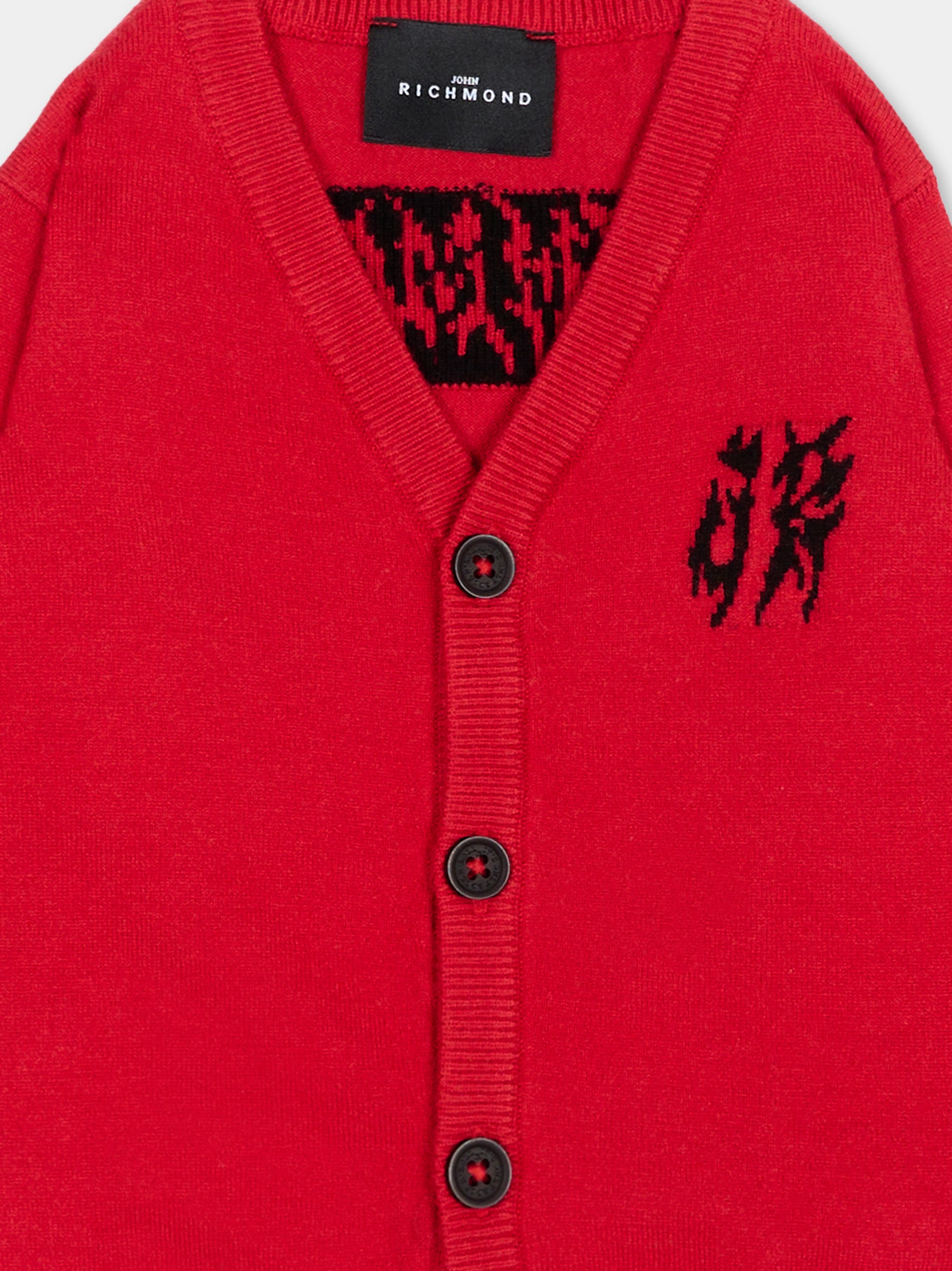 Cardigan rosso per neonato con logo,Richmond,RIA26036CD RED/BLACK RED