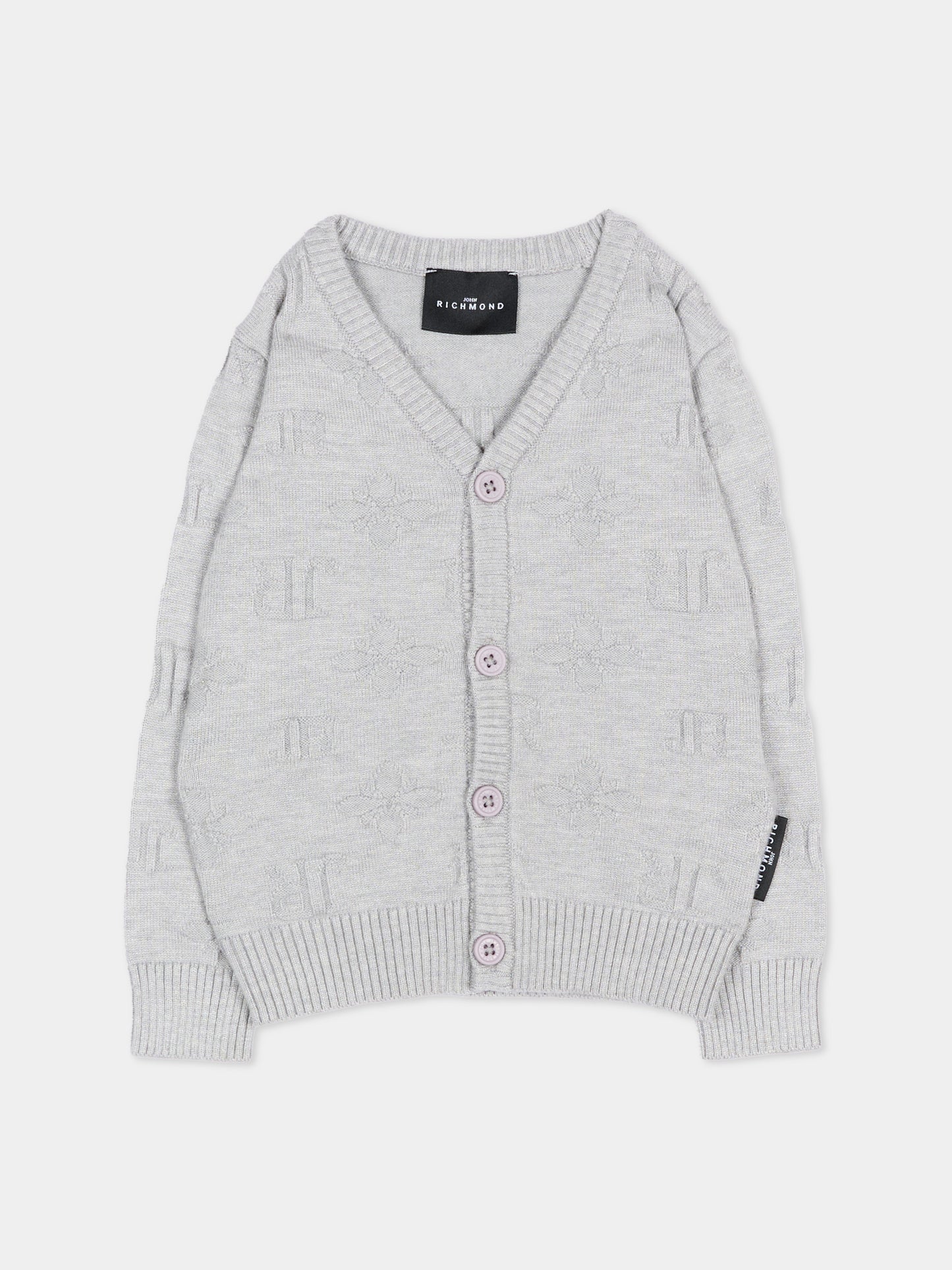 Cardigan grigio per neonato con logo,Richmond,RIA26055CD JR_M.GREY JR MONOGRAM GREY