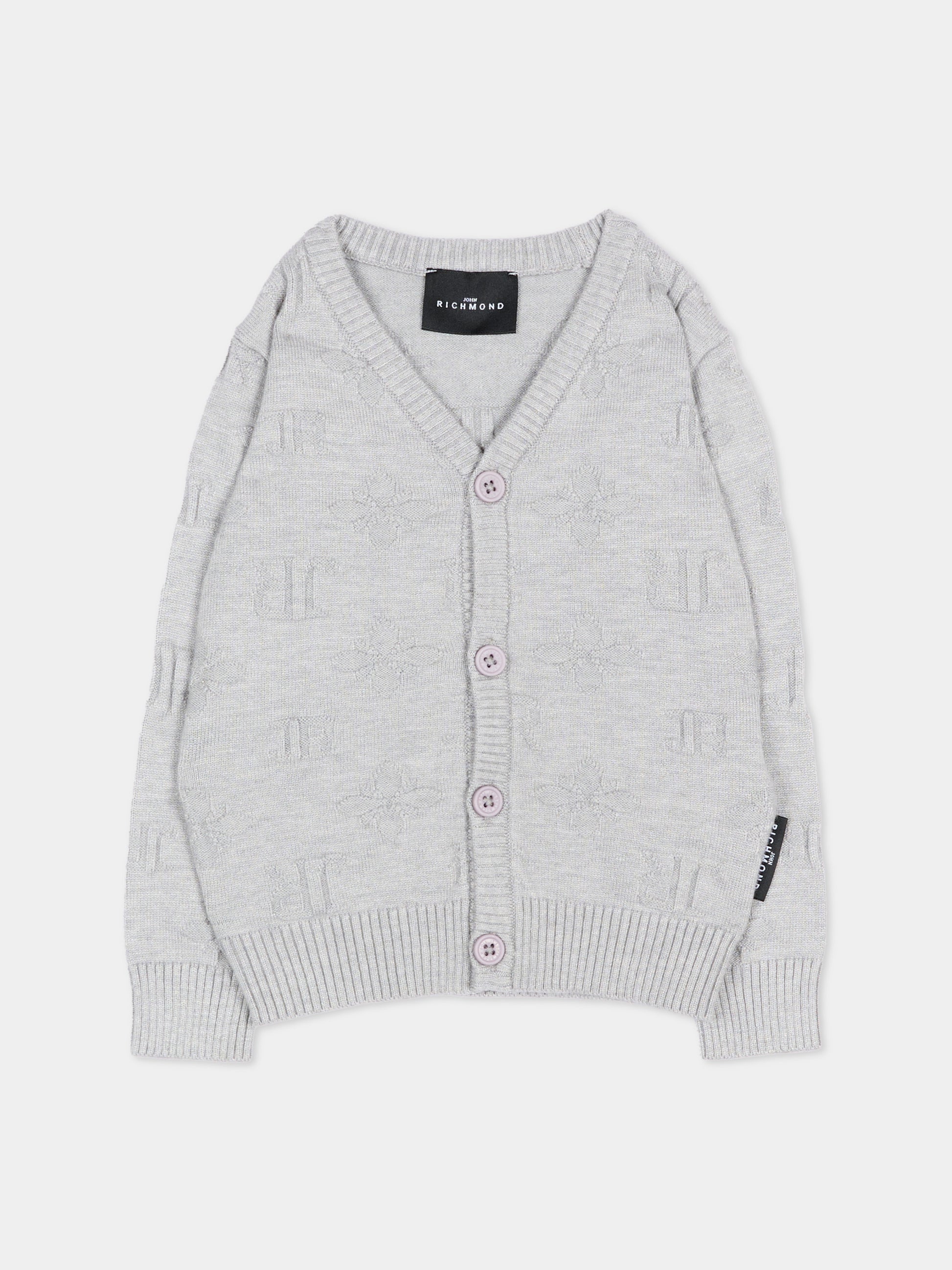 Cardigan grigio per neonato con logo,Richmond,RIA26055CD JR_M.GREY JR MONOGRAM GREY
