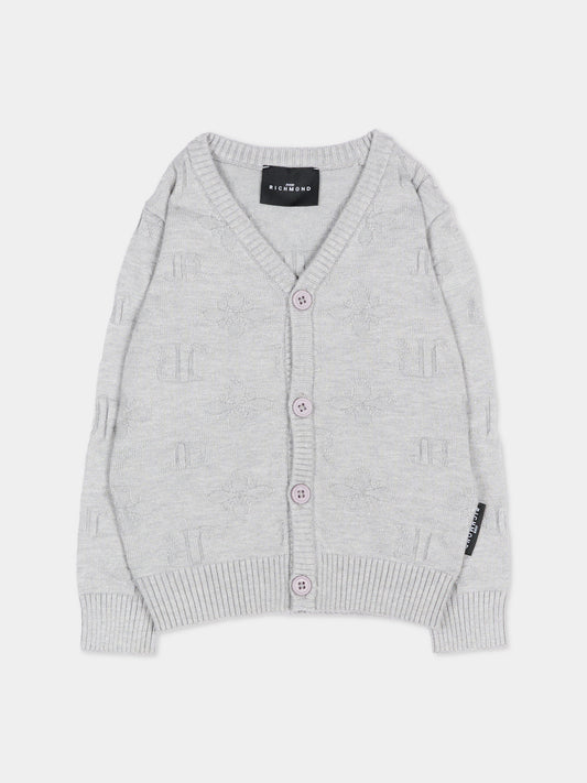 Cardigan grigio per neonato con logo,Richmond,RIA26055CD JR_M.GREY JR MONOGRAM GREY