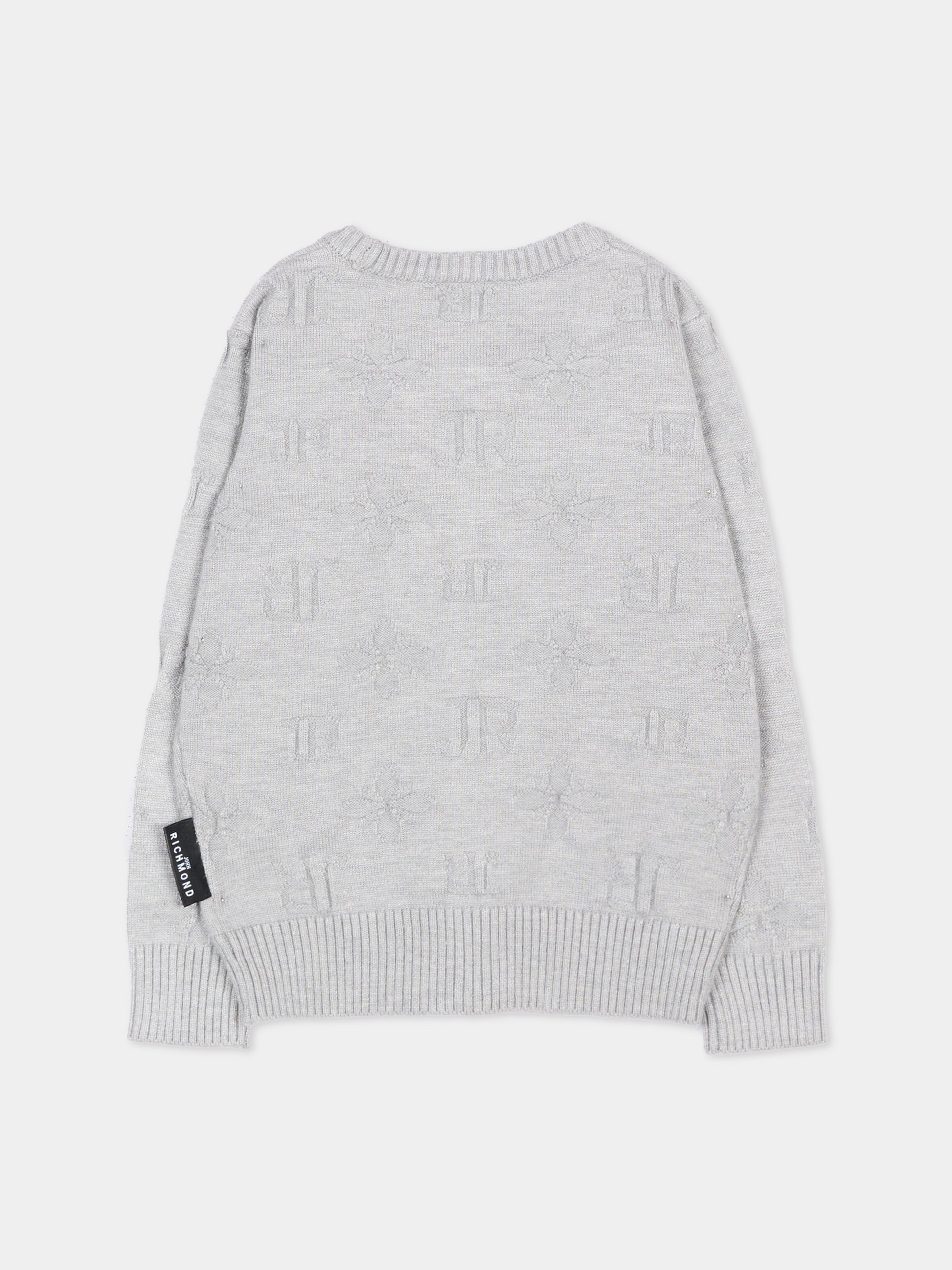 Cardigan grigio per neonato con logo,Richmond,RIA26055CD JR_M.GREY JR MONOGRAM GREY
