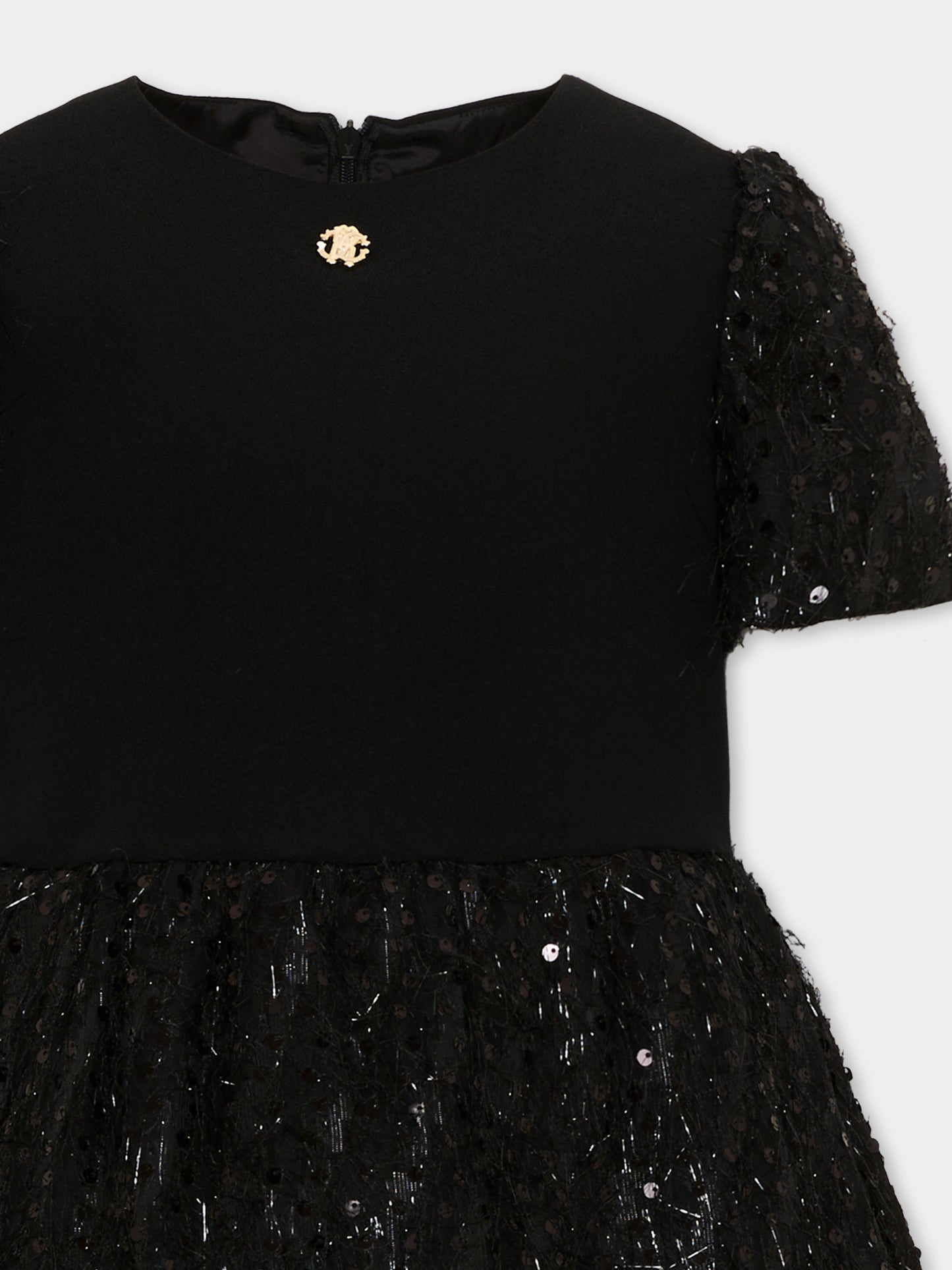 Abito nero per bambina con paillettes,Roberto Cavalli Kids,CGA26098VE BLACK