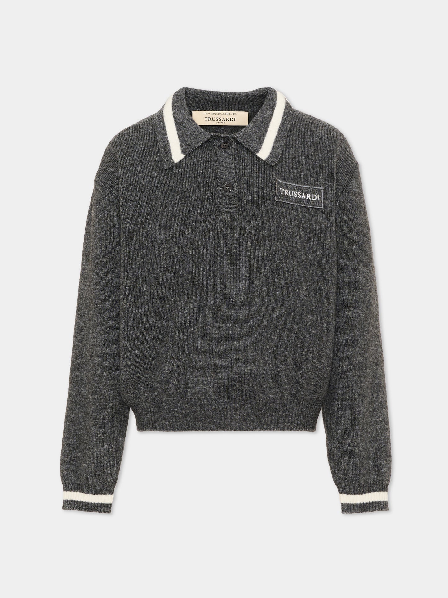 Maglione grigio per bambina con logo,Trussardi Junior,TGA26047MA GREY_LIG.M GREY LIGHT MELANGE