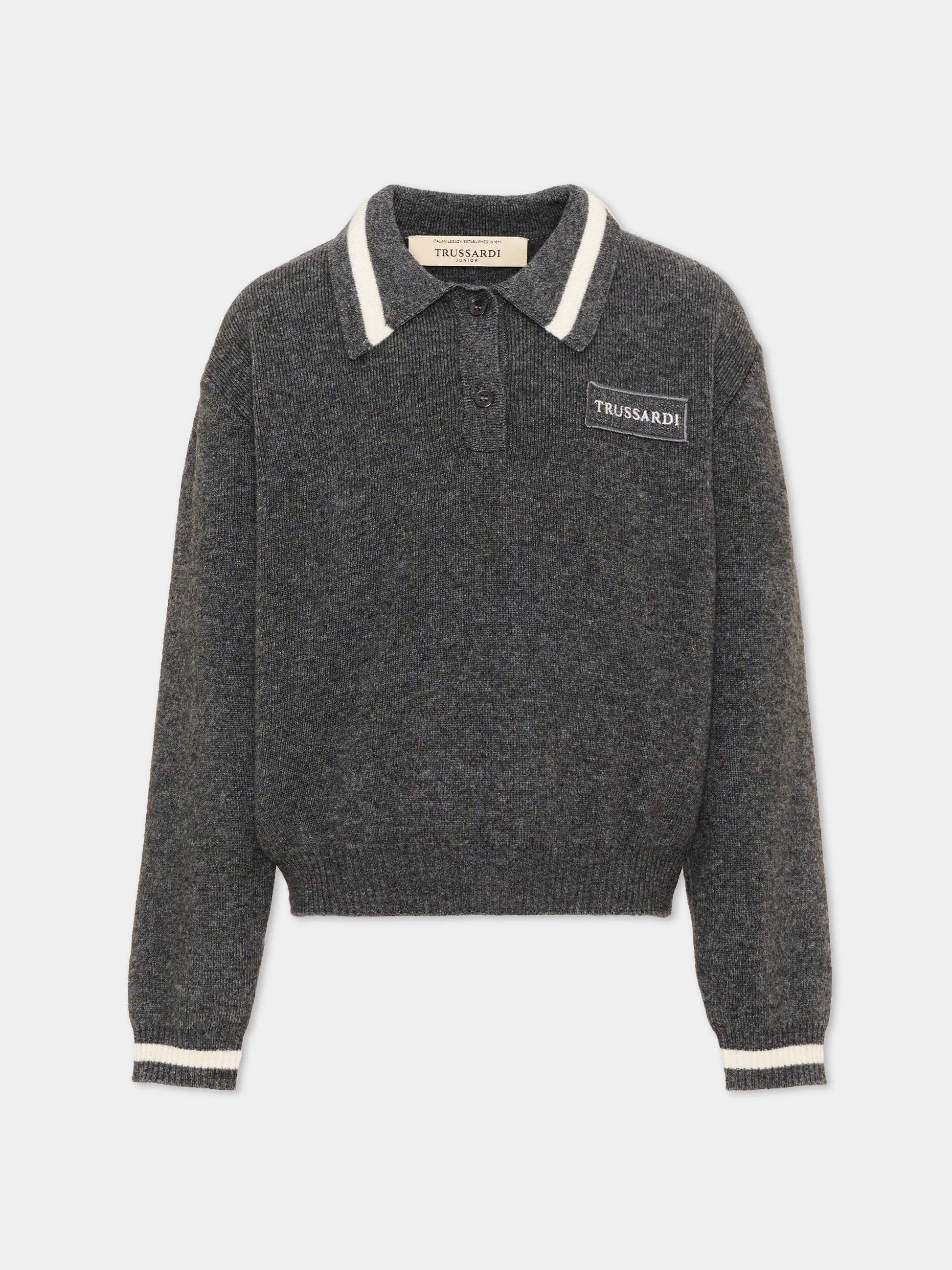 Maglione grigio per bambina con logo,Trussardi Junior,TGA26047MA GREY_LIG.M GREY LIGHT MELANGE