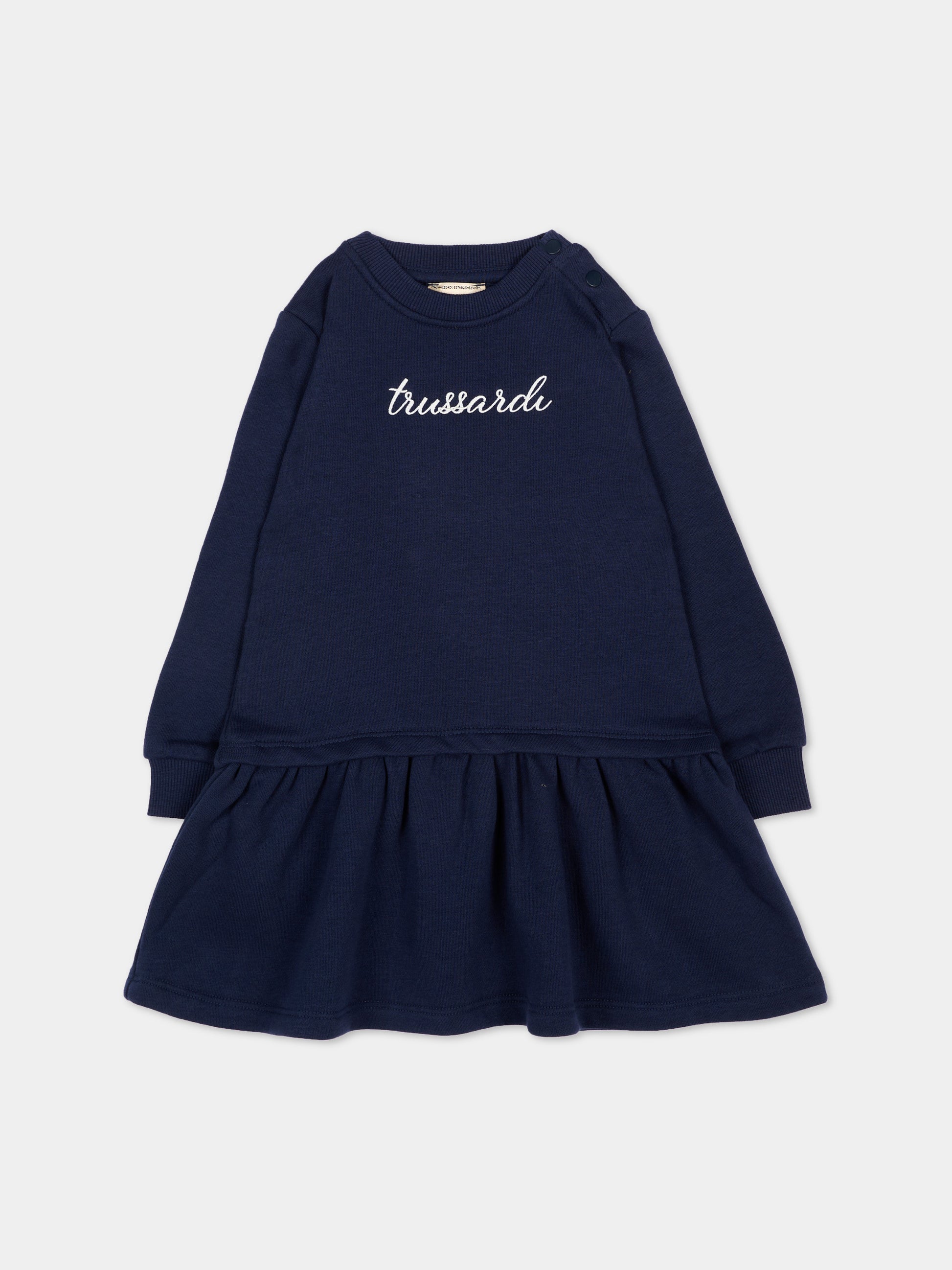 Vestito blu per neonata con logo,Trussardi Junior,TIA26026VE BLUE_NAVAL BLUE NAVAL