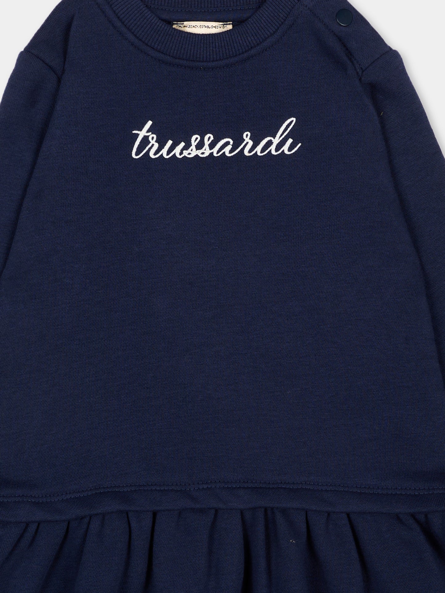 Vestito blu per neonata con logo,Trussardi Junior,TIA26026VE BLUE_NAVAL BLUE NAVAL
