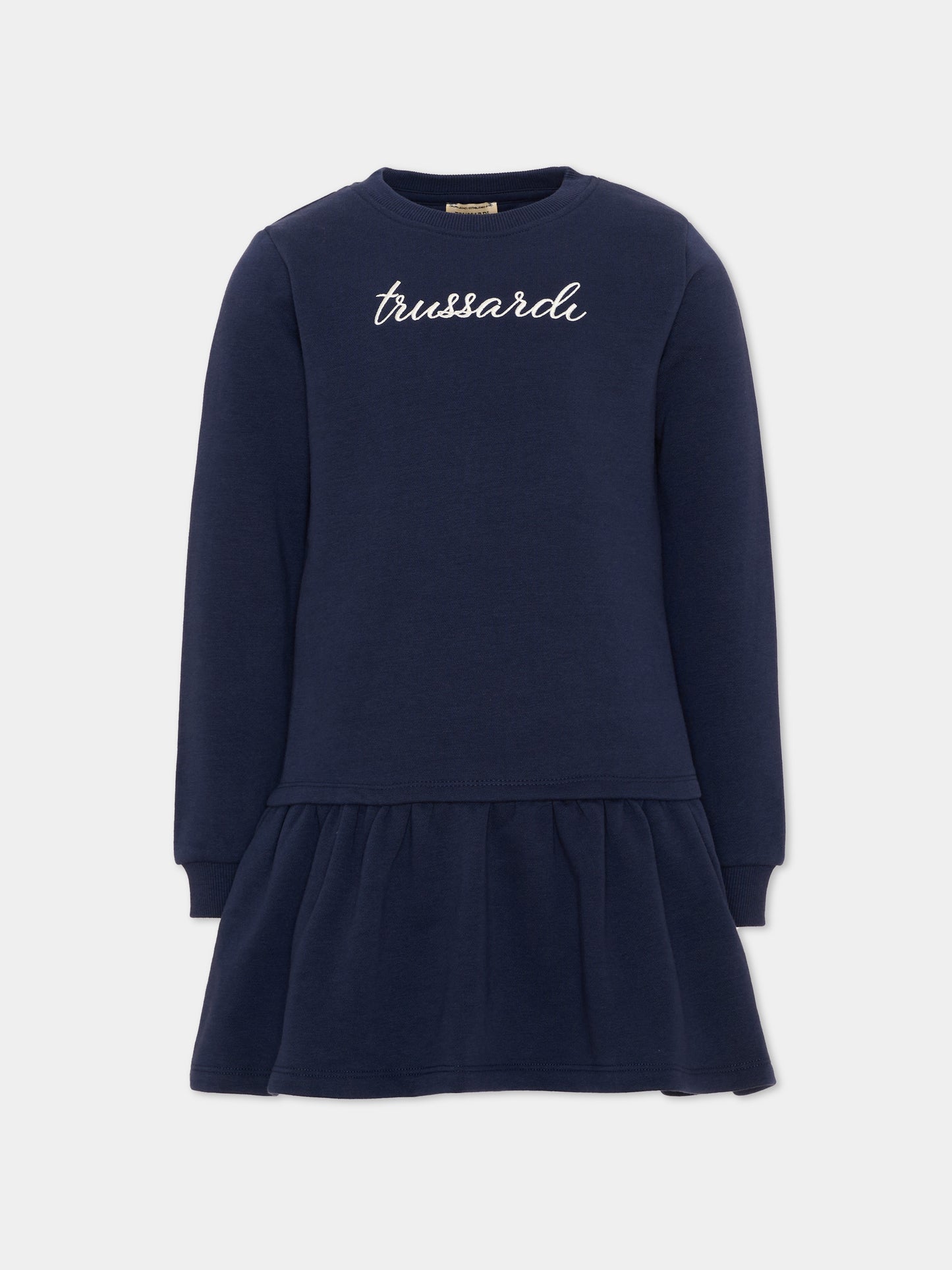 Vestito blu per bambina con logo,Trussardi Junior,TIA26026VE BLUE_NAVAL BLUE NAVAL