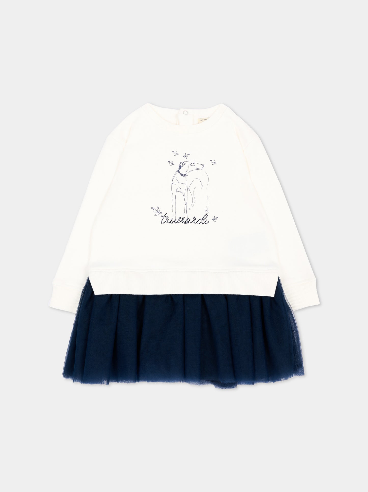 Abito avorio per neonata con stampa,Trussardi Junior,TIA26164VE O-WHT/B.N. OFF-WHITE