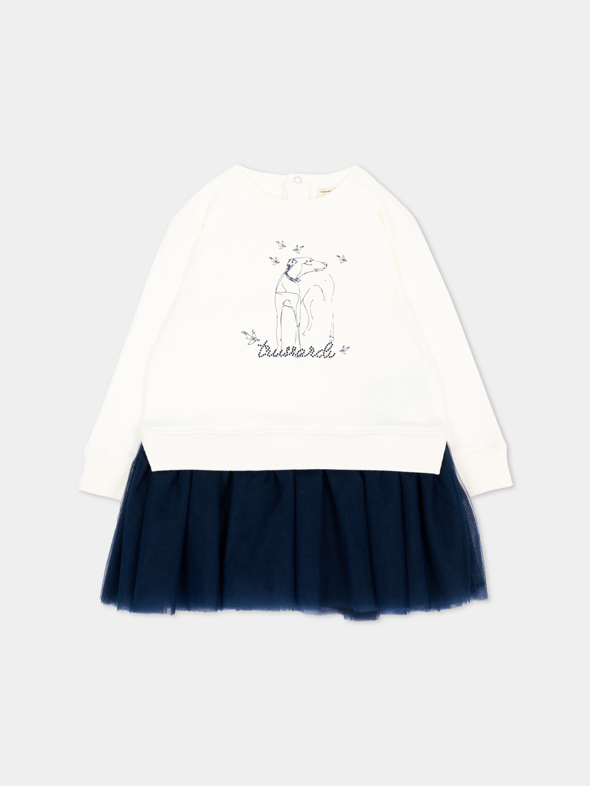 Abito avorio per neonata con stampa,Trussardi Junior,TIA26164VE O-WHT/B.N. OFF-WHITE